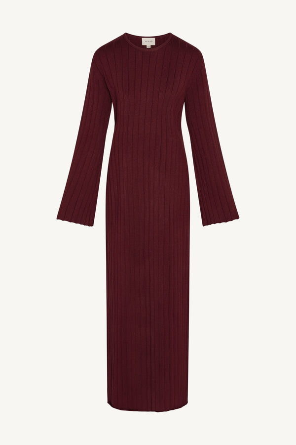 Knit Flare Sleeve Dress - Cherry Lacquer Abayas Veiled 