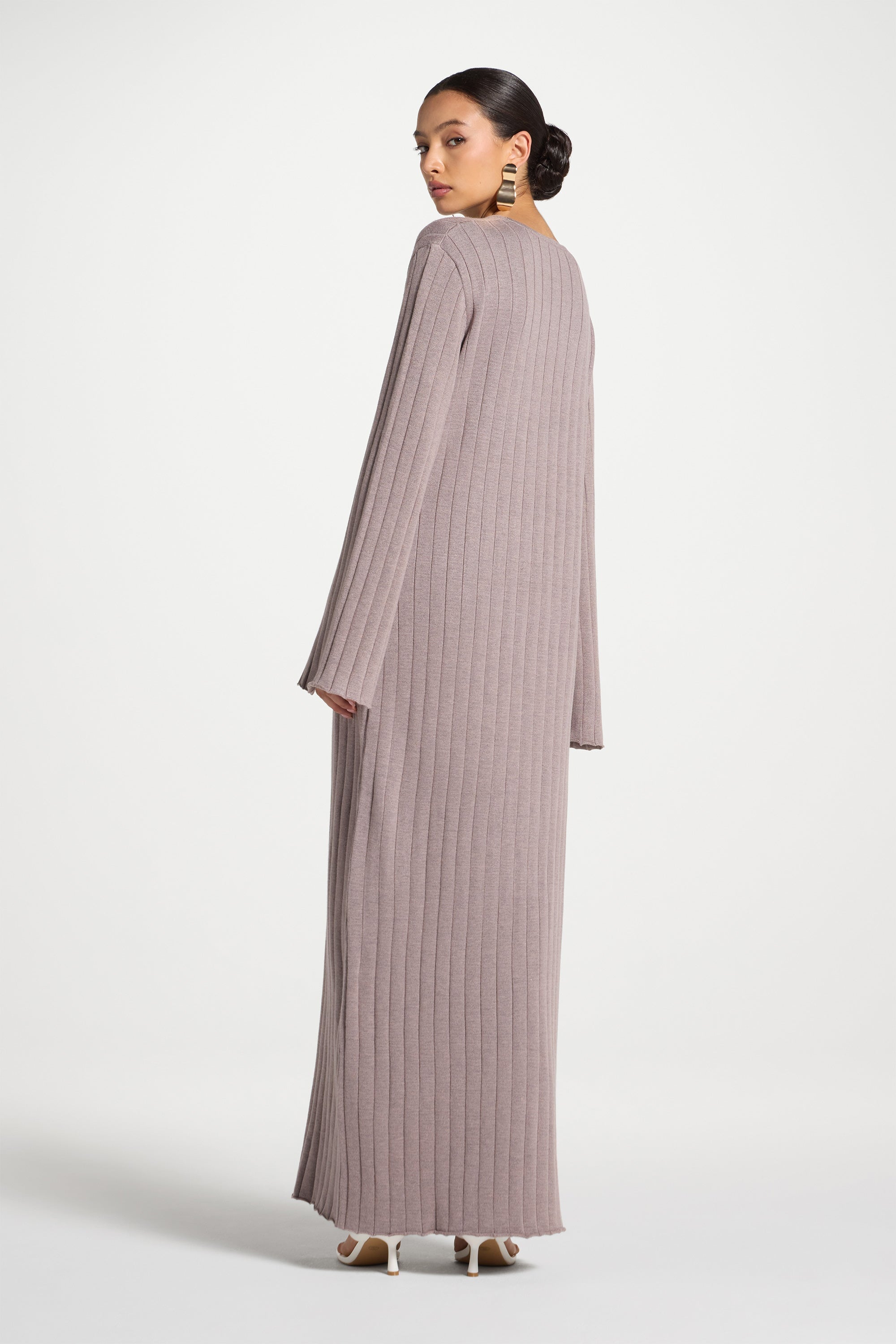 Knit Flare Sleeve Dress - Soft Mauve Abayas Veiled 