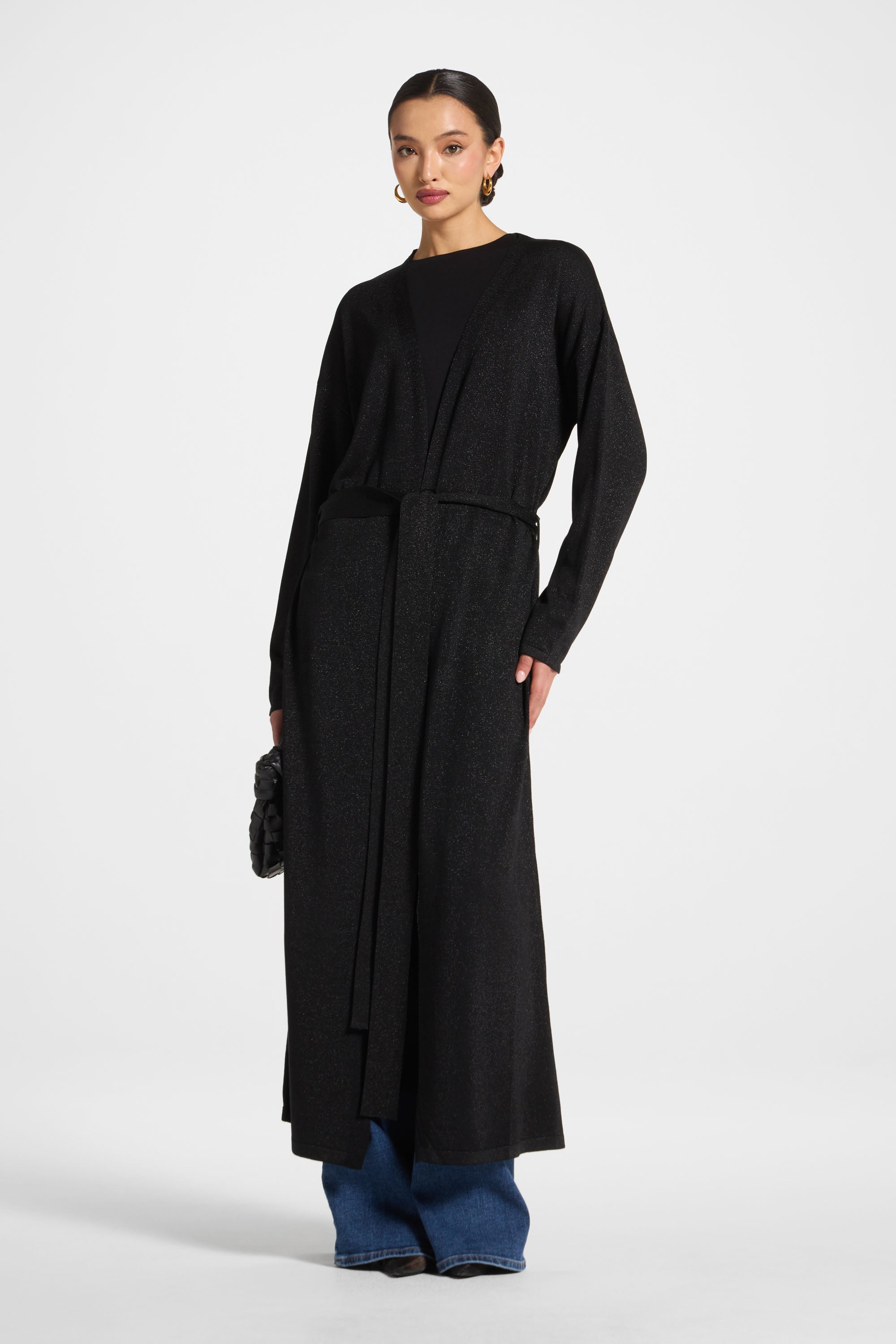 Knit Maxi Cardigan - Black Sparkle Abayas Veiled 