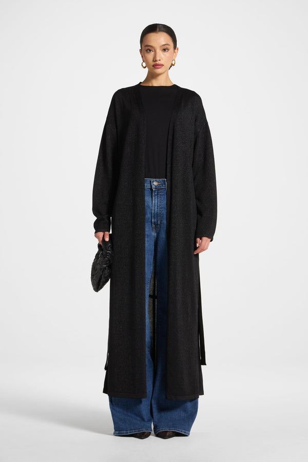 Knit Maxi Cardigan - Black Sparkle Abayas Veiled 