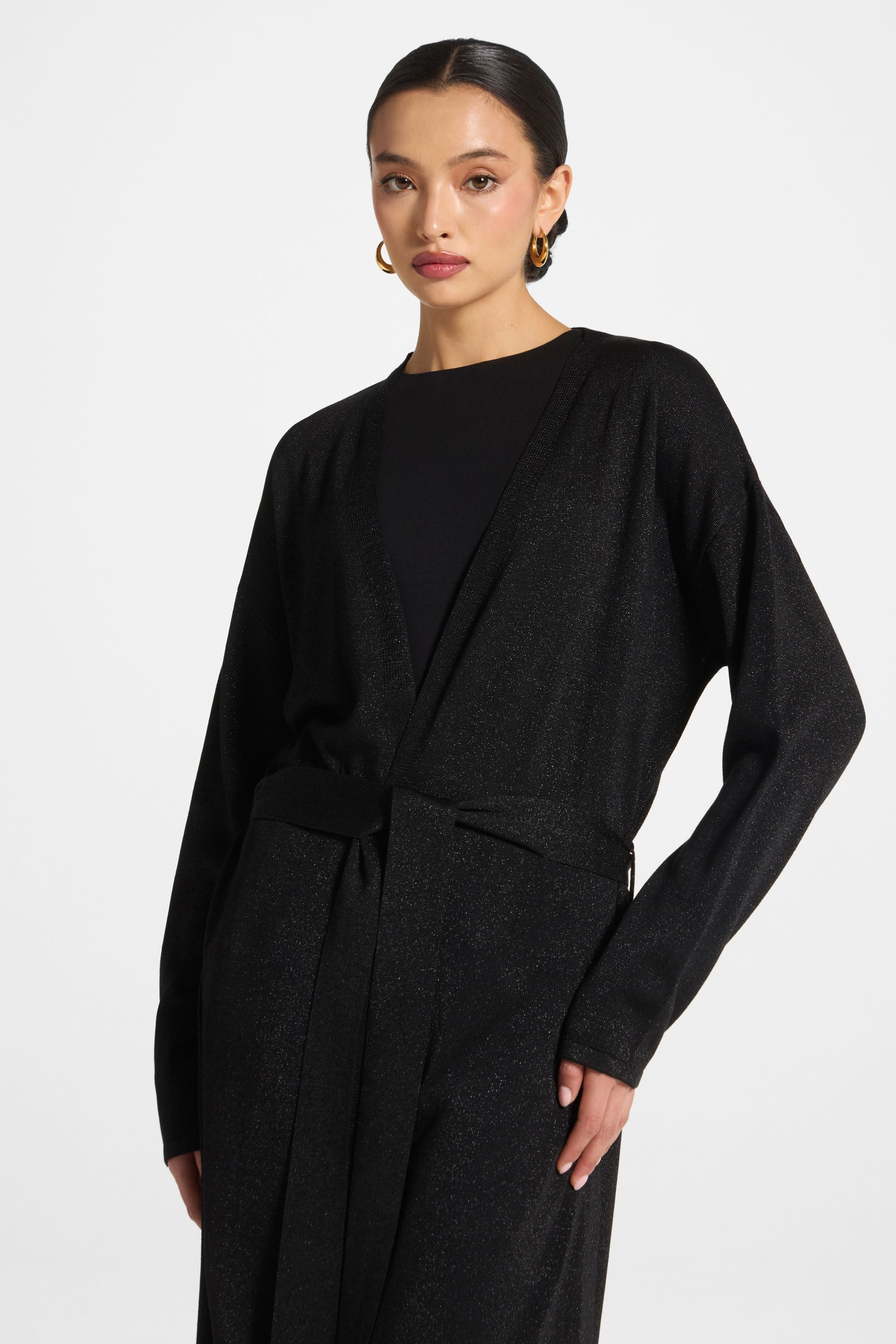 Knit Maxi Cardigan - Black Sparkle Abayas Veiled 