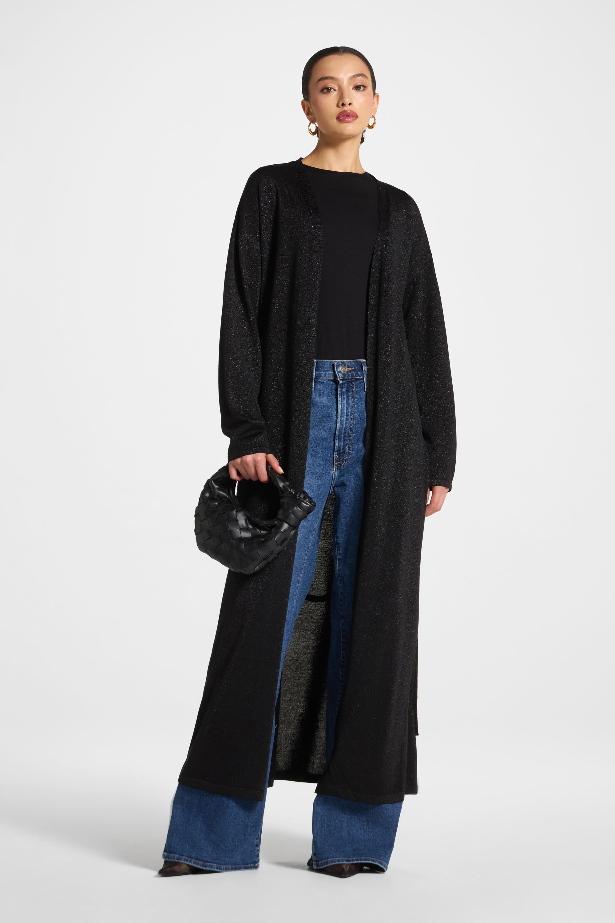 Knit Maxi Cardigan - Black Sparkle Abayas Veiled 