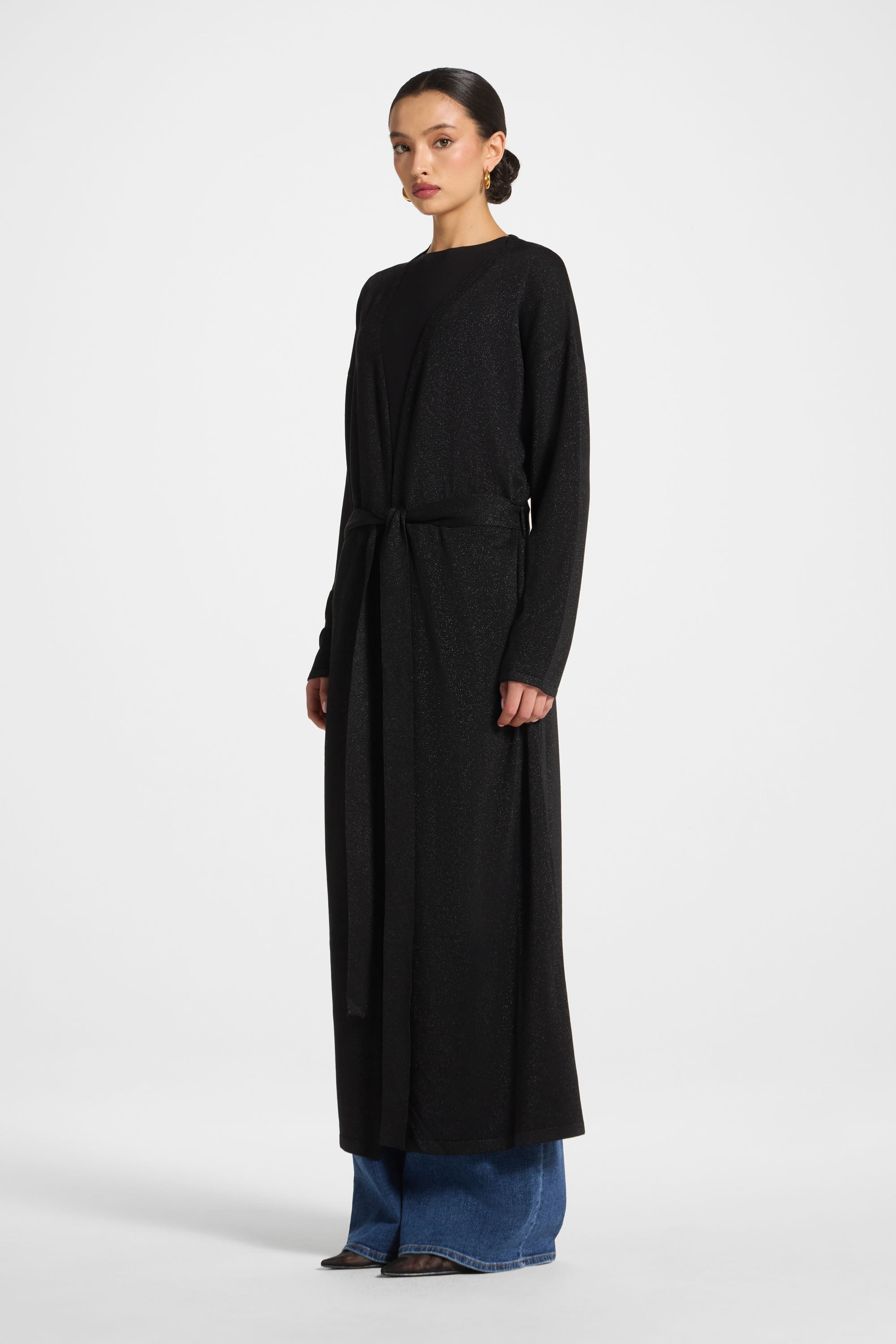 Knit Maxi Cardigan - Black Sparkle Abayas Veiled 