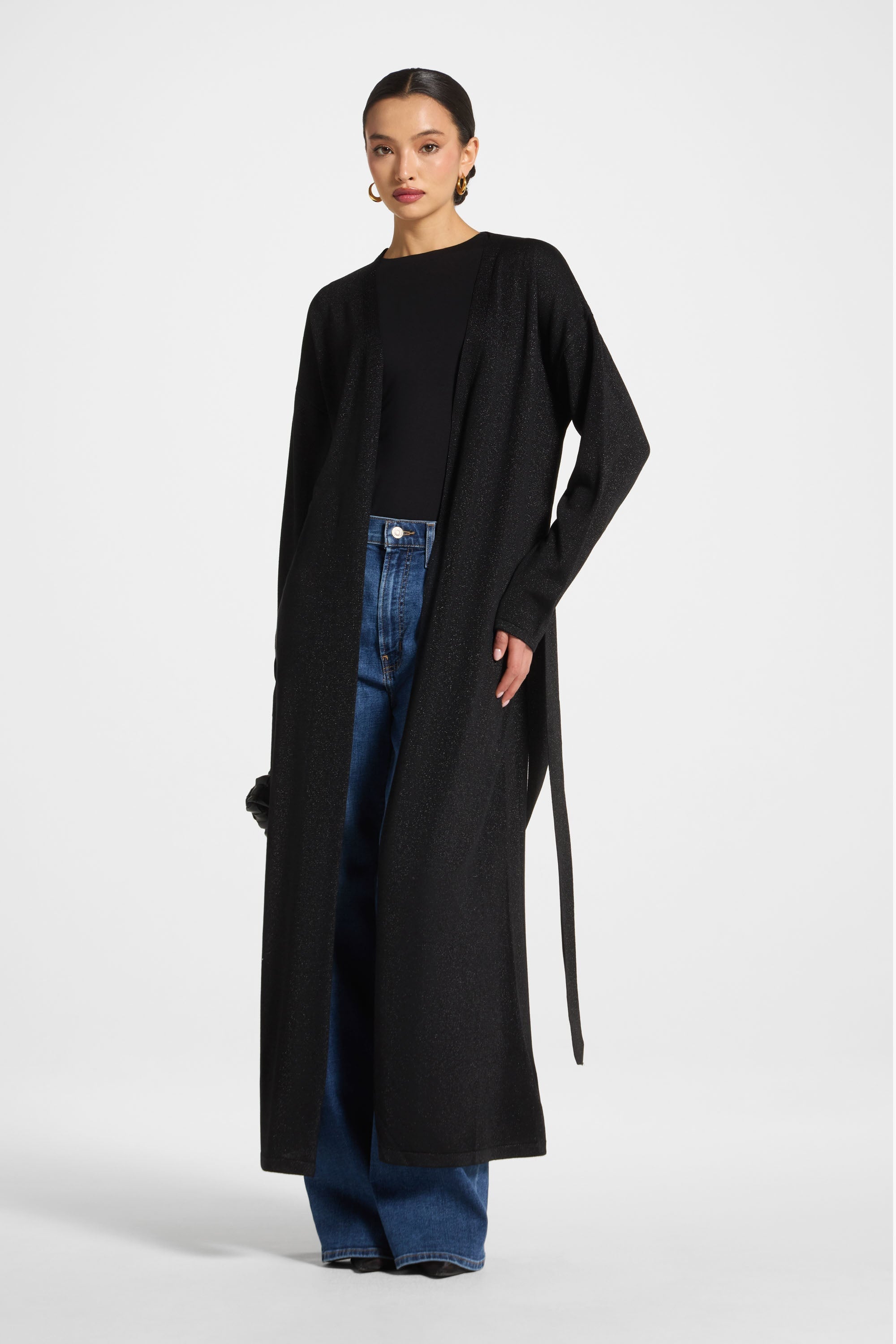 Knit Maxi Cardigan - Black Sparkle Abayas Veiled 