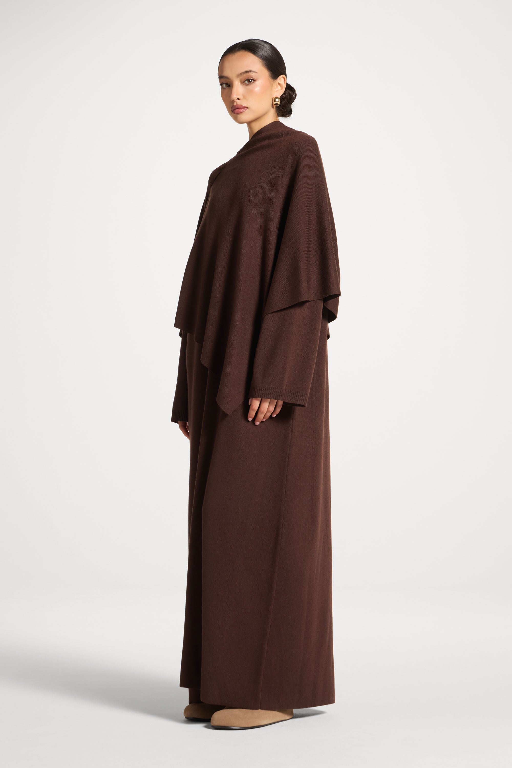 Knit Maxi Dress & Scarf Set - Espresso Abayas Veiled 