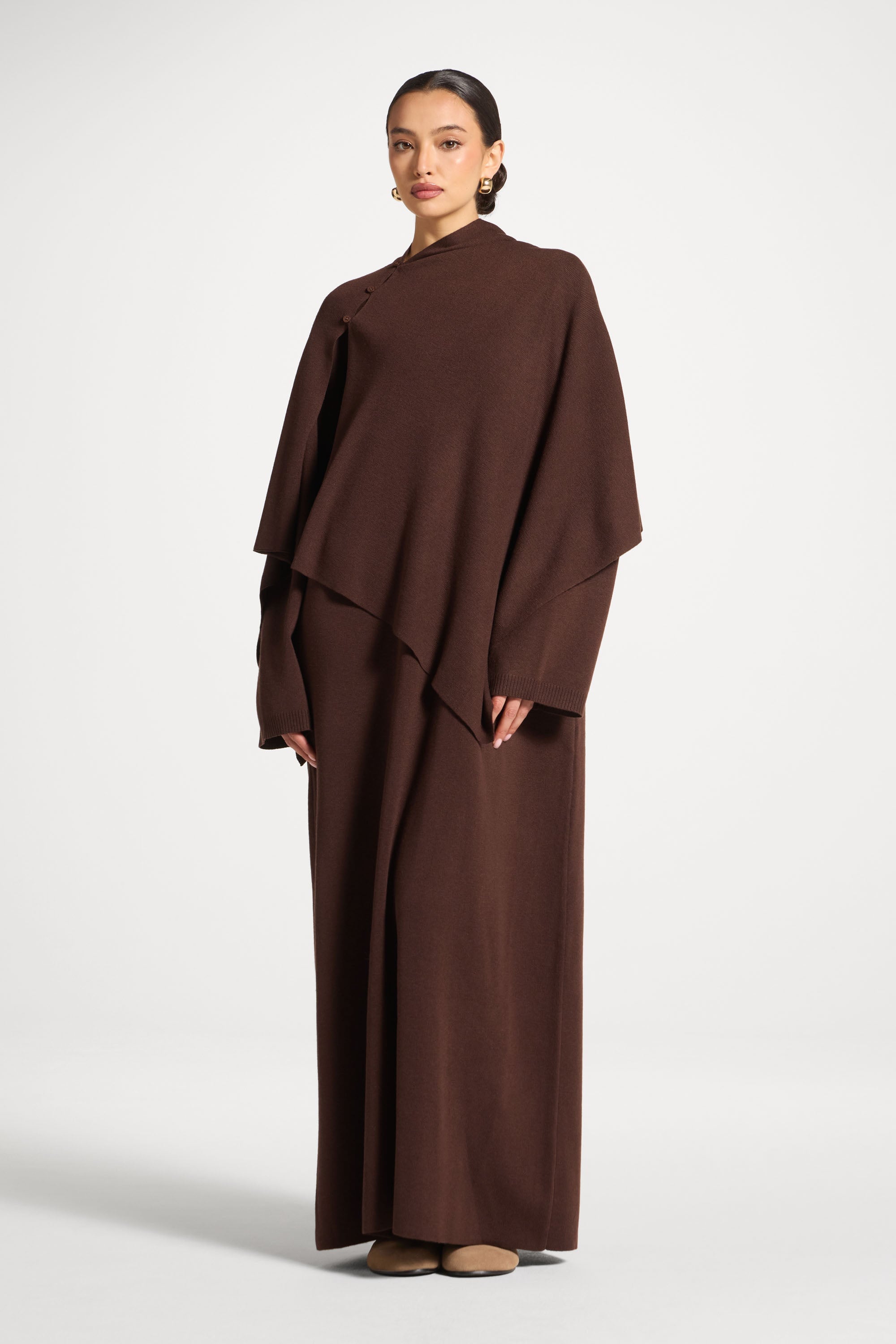 Knit Maxi Dress & Scarf Set - Espresso Abayas Veiled 