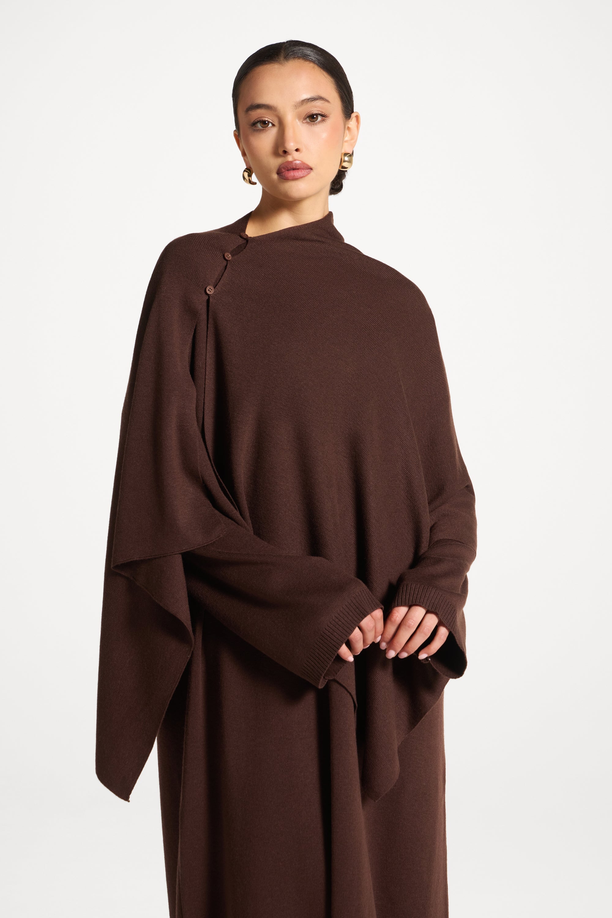 Knit Maxi Dress & Scarf Set - Espresso Abayas Veiled 