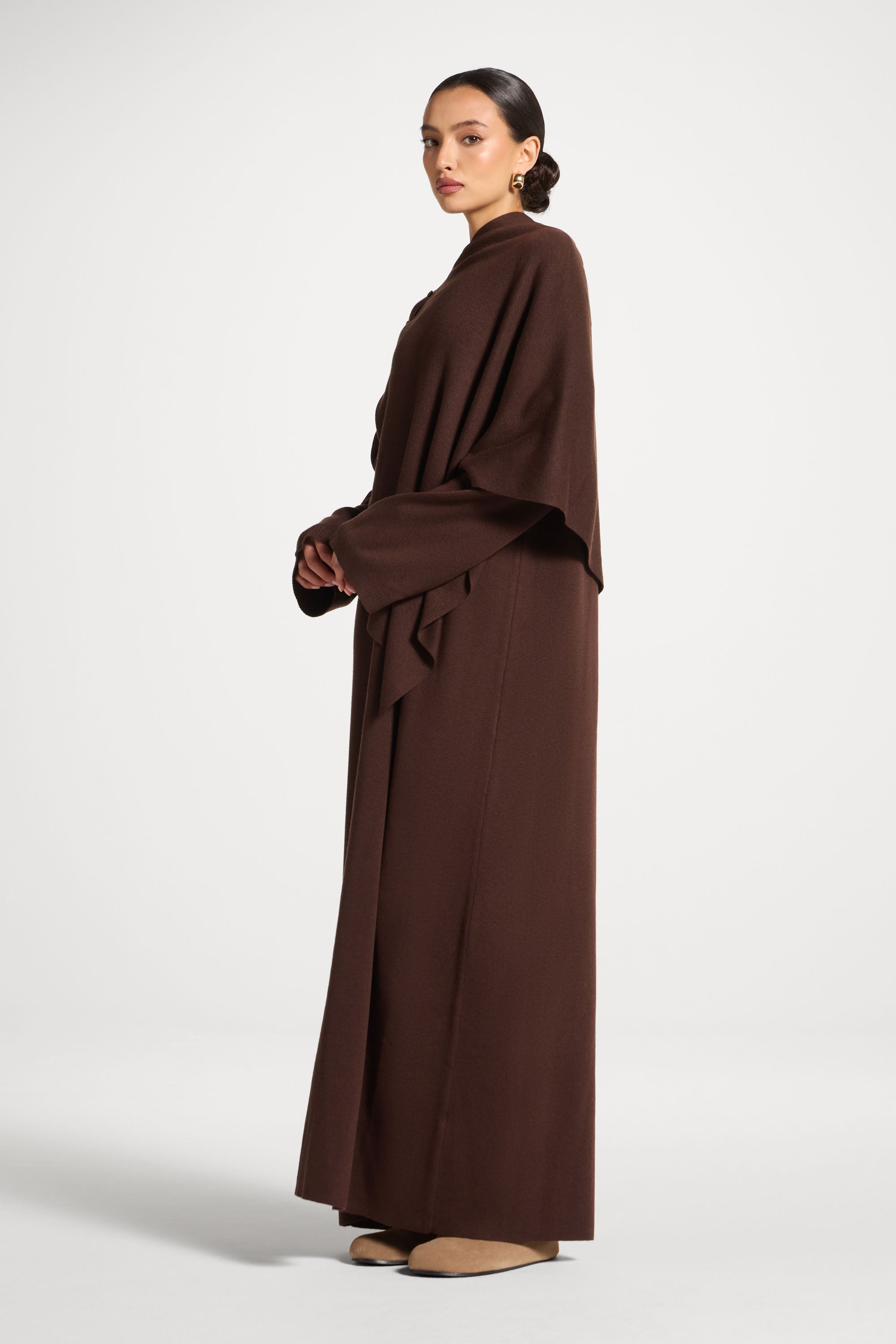 Knit Maxi Dress & Scarf Set - Espresso Abayas Veiled 