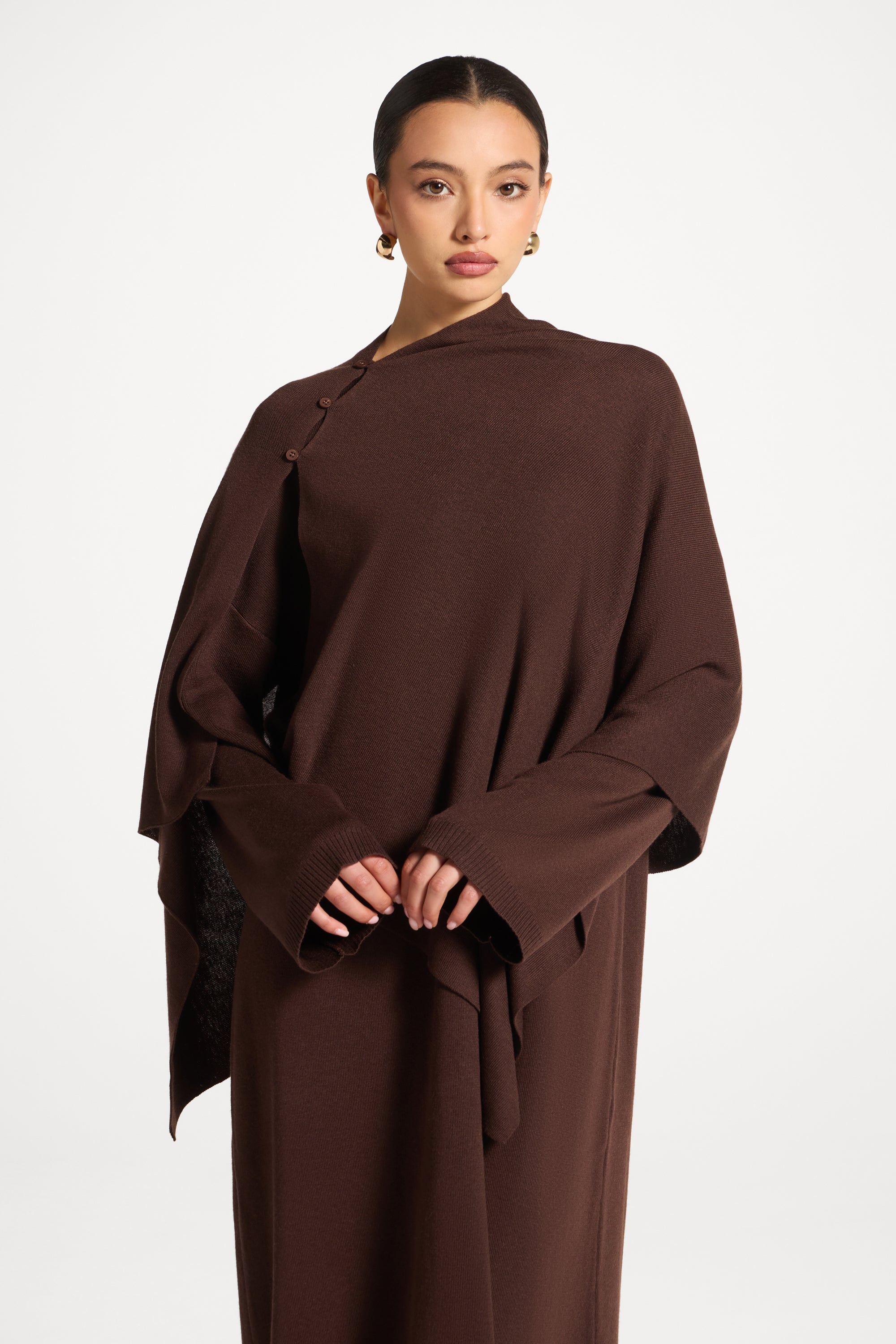Knit Maxi Dress & Scarf Set - Espresso Abayas Veiled 
