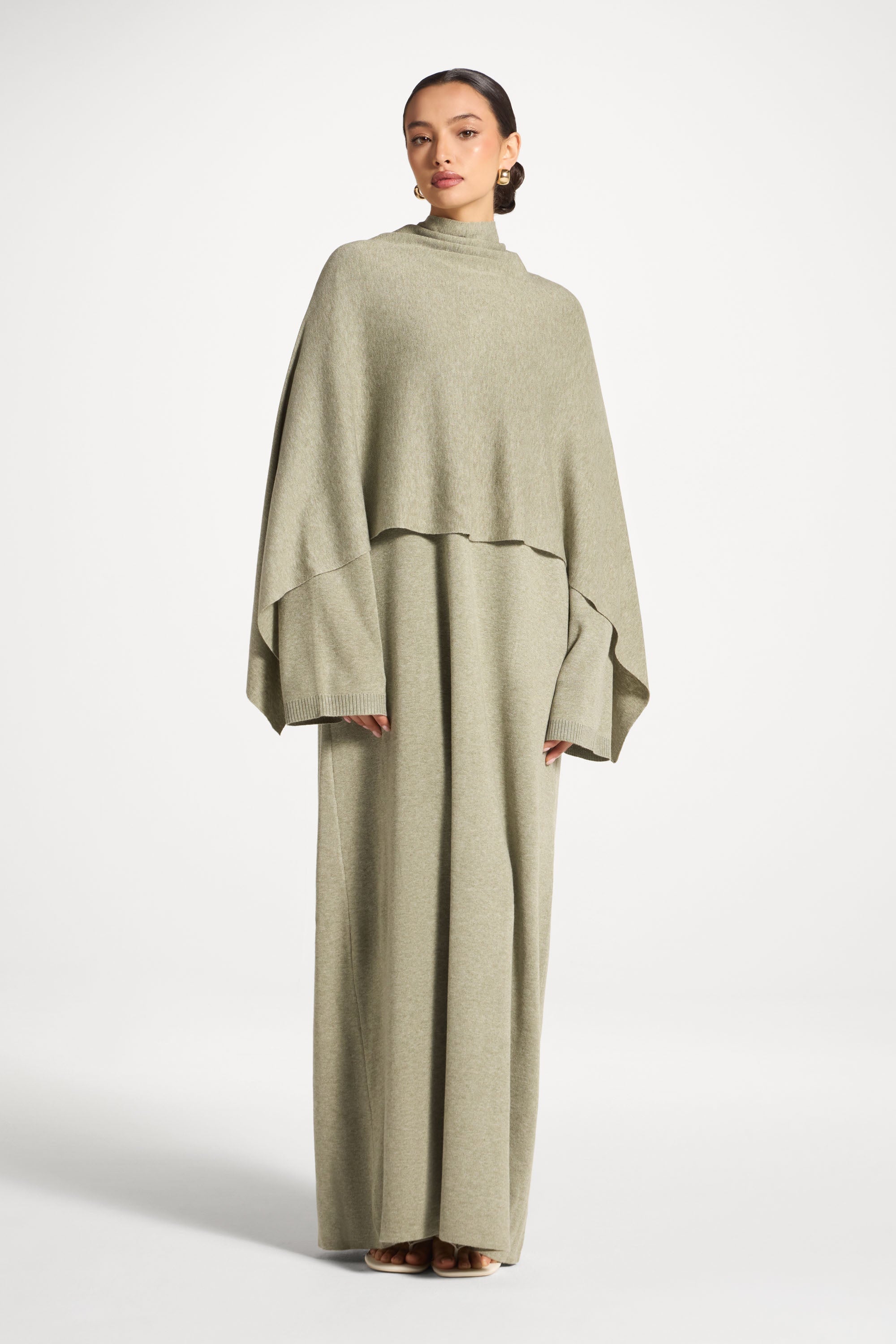 Knit Maxi Dress & Scarf Set - Sage Abayas Veiled 