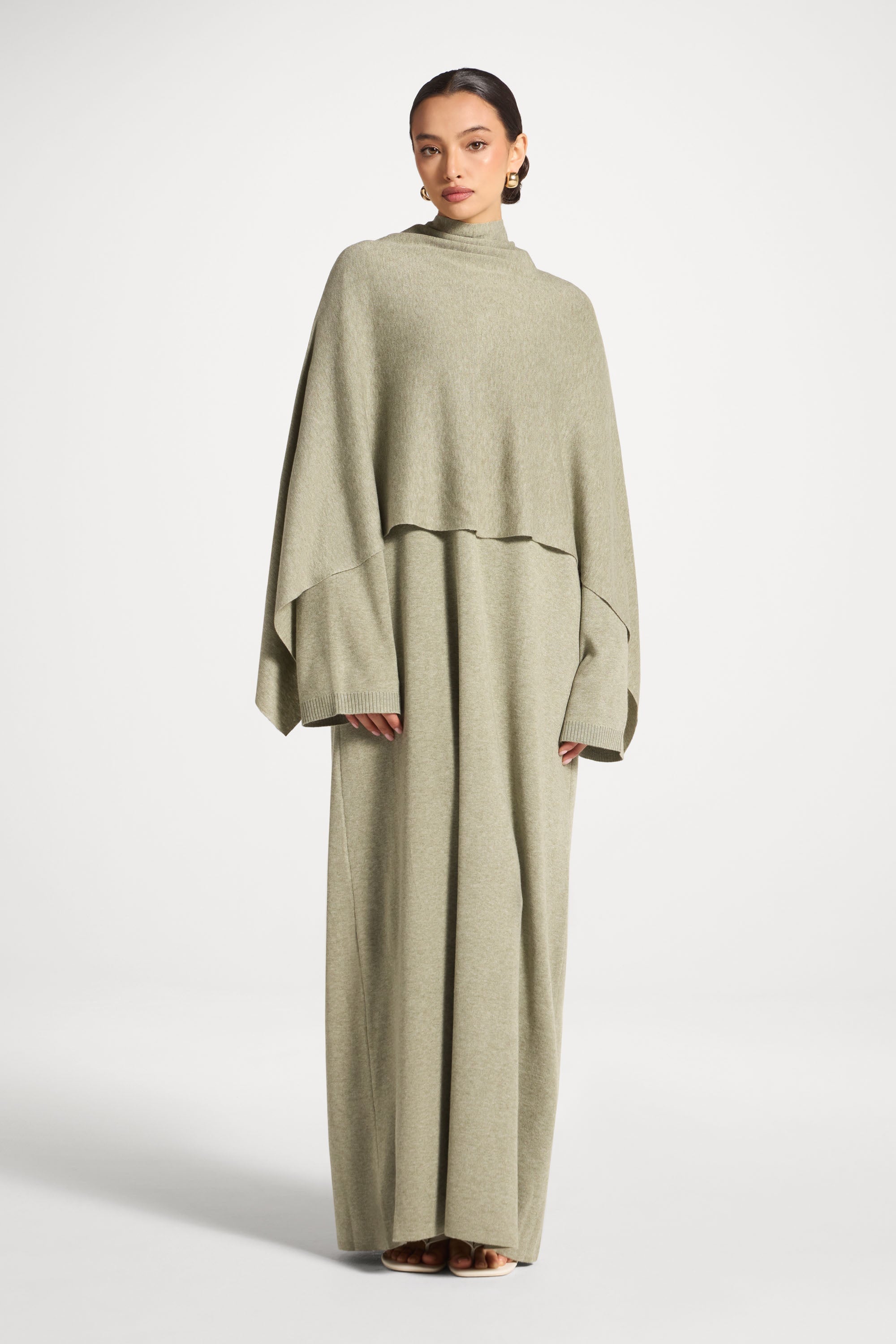 Knit Maxi Dress & Scarf Set - Sage