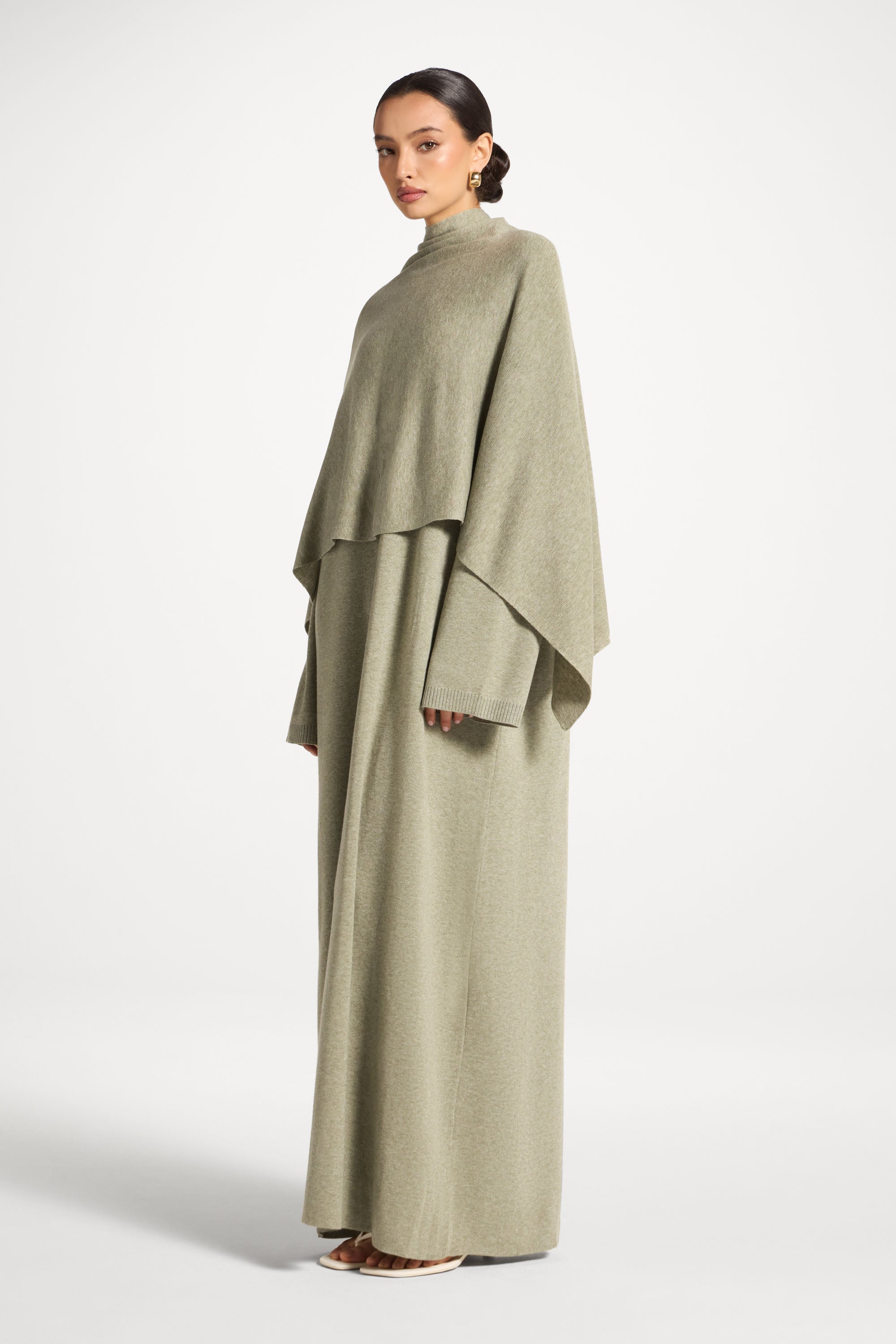Knit Maxi Dress & Scarf Set - Sage Abayas Veiled 