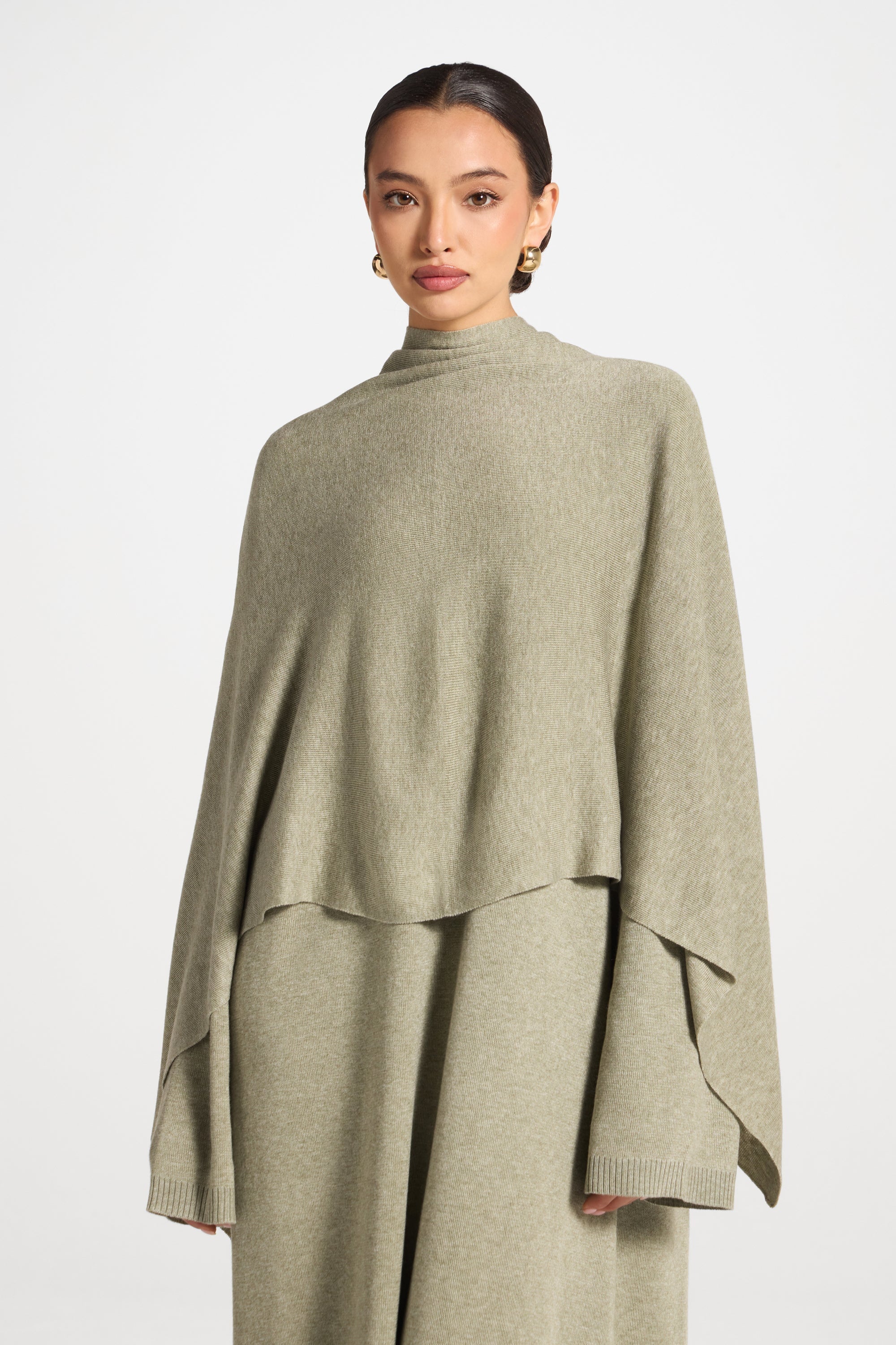 Knit Maxi Dress & Scarf Set - Sage Abayas Veiled 