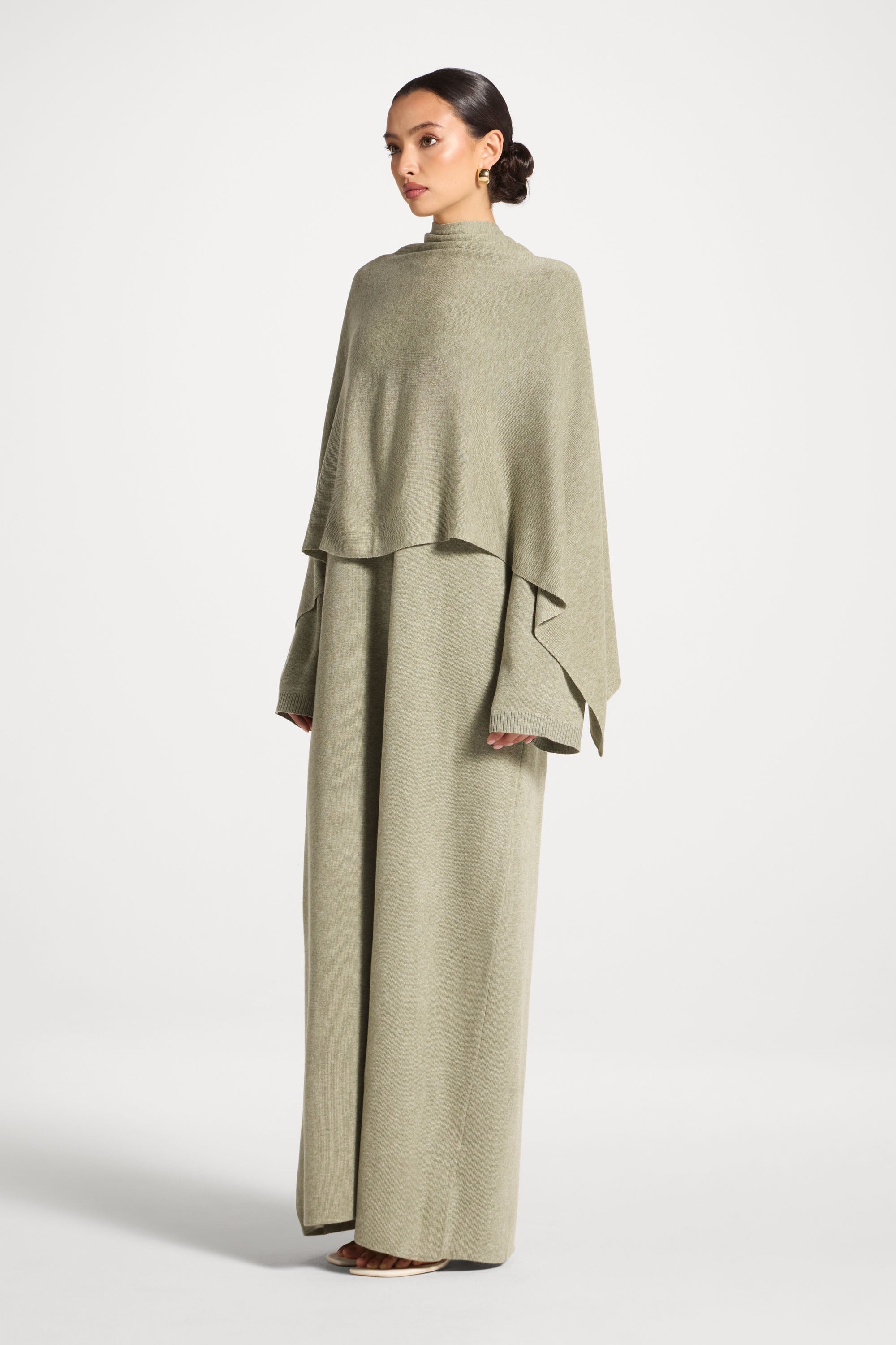 Knit Maxi Dress & Scarf Set - Sage Abayas Veiled 
