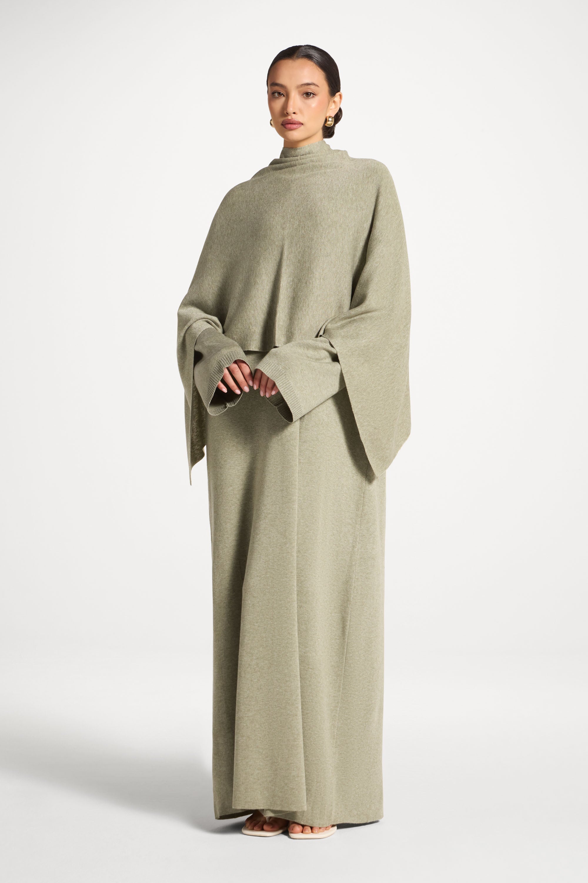 Knit Maxi Dress & Scarf Set - Sage Abayas Veiled 