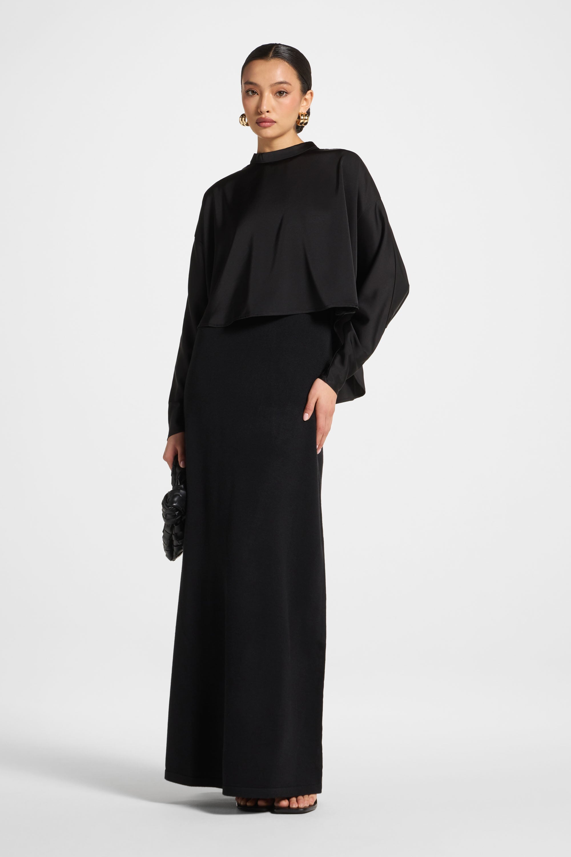 Knit Maxi Dress & Top Set - Black Abayas Veiled 