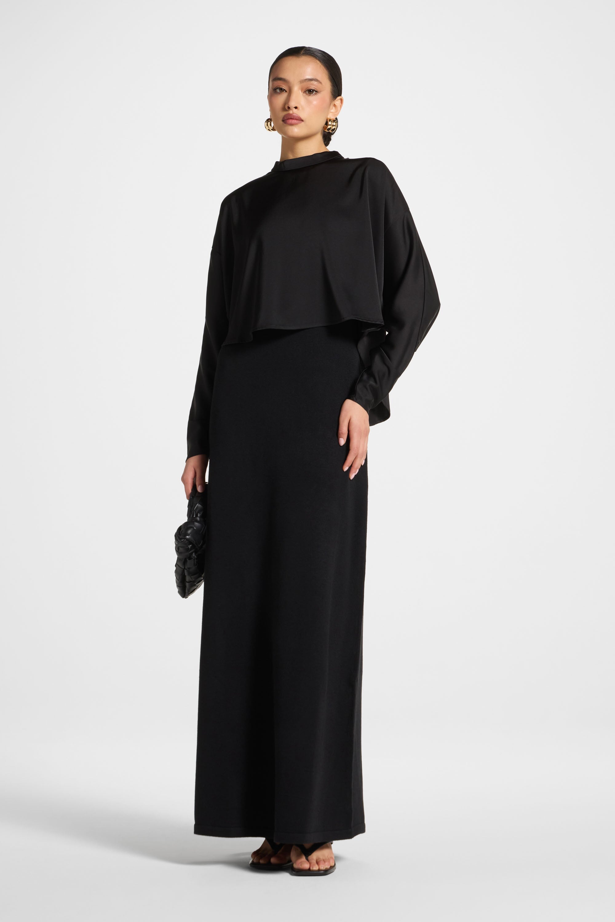 Knit Maxi Dress & Top Set - Black Abayas Veiled 