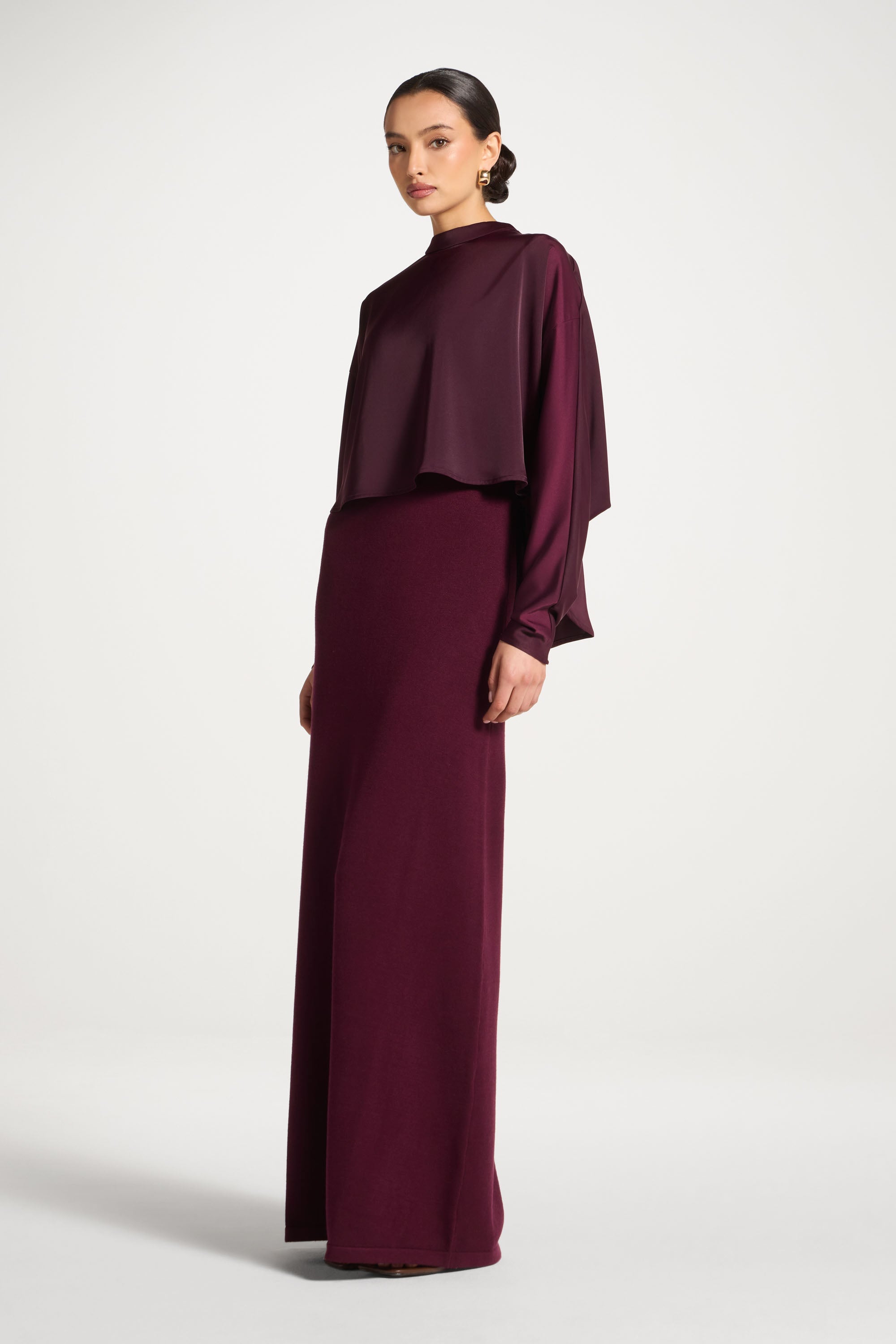 Knit Maxi Dress & Top Set - Spiced Plum Abayas Veiled 