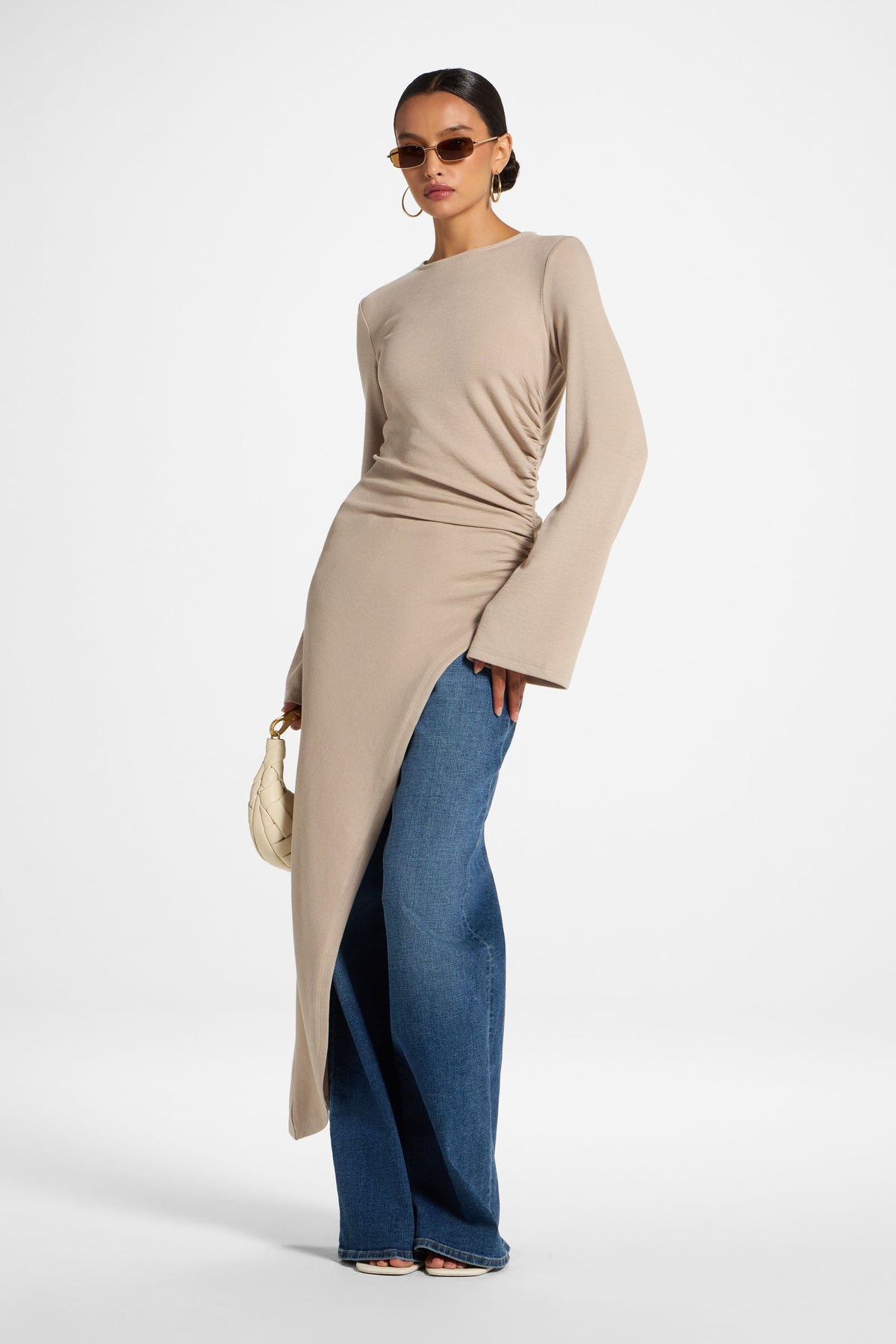 Knit Midi Tunic Top - Taupe Top Veiled 