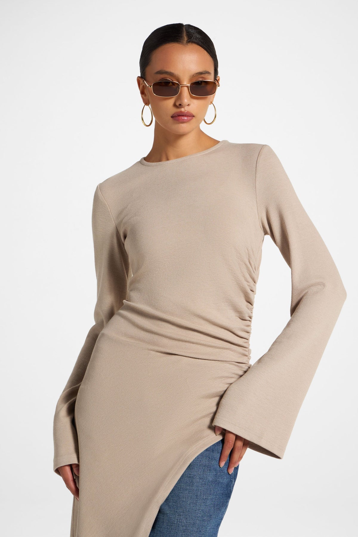 Knit Midi Tunic Top - Taupe Top Veiled 