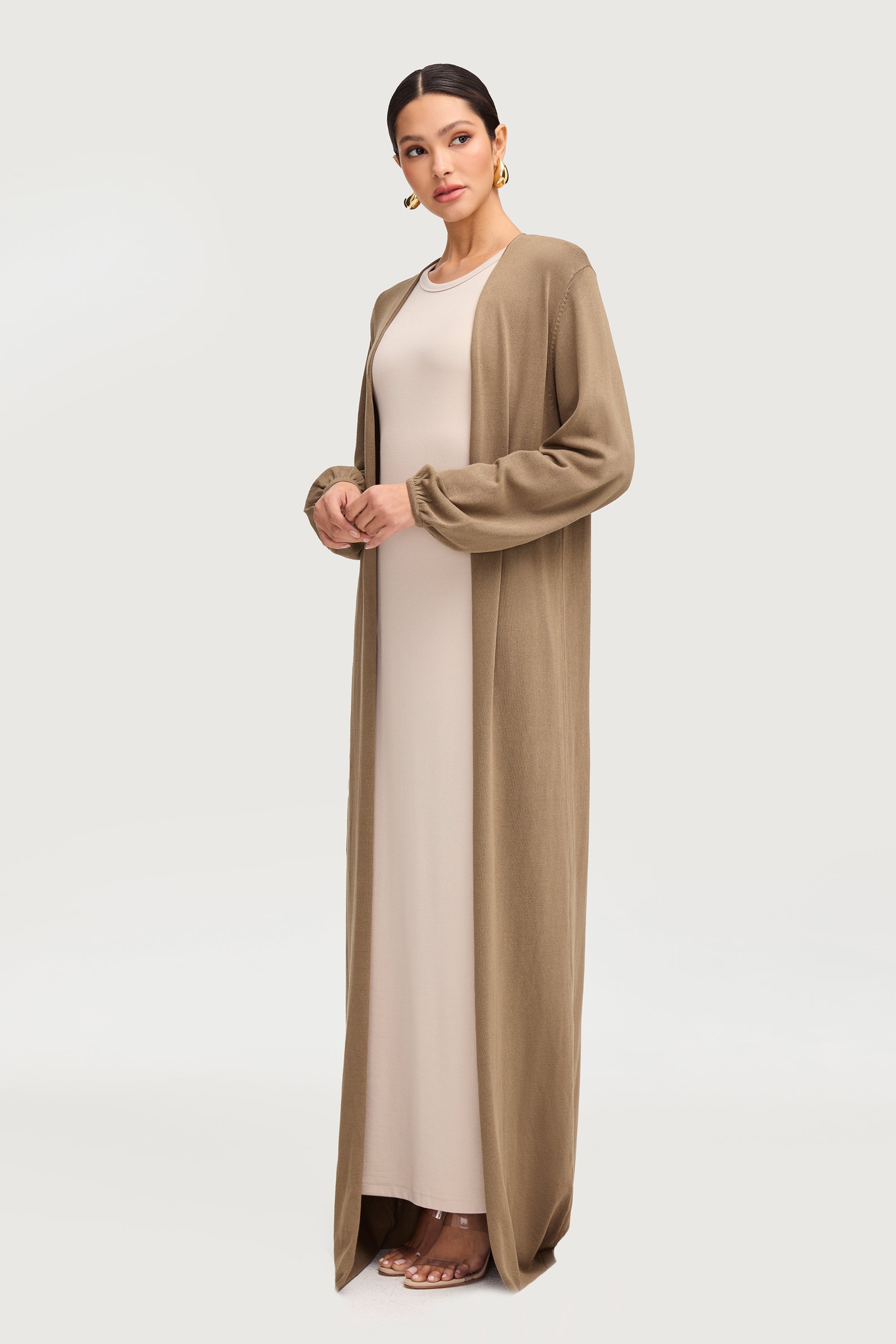 Knit Open Abaya - Olive Abayas Veiled 