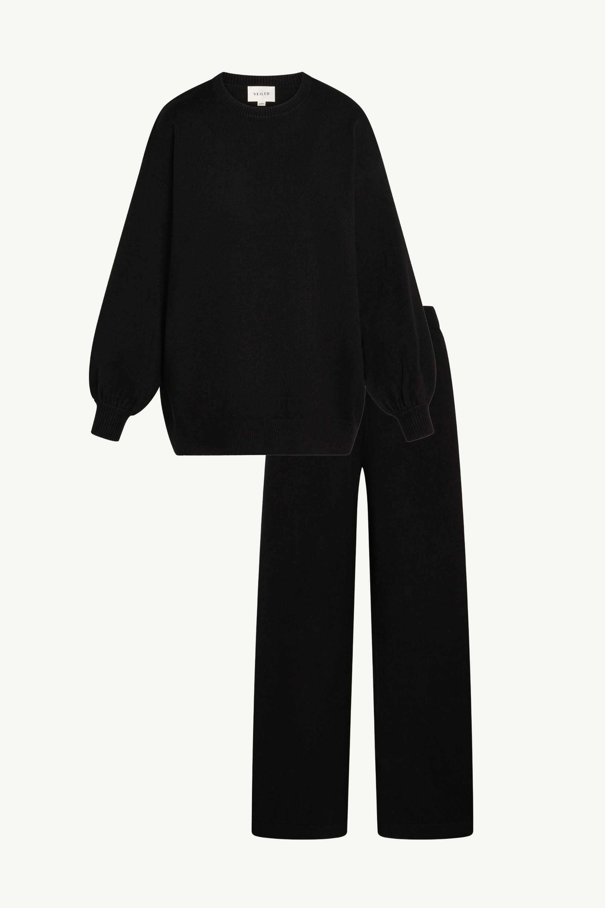 Knit Top & Pants Set - Black Abayas Veiled 