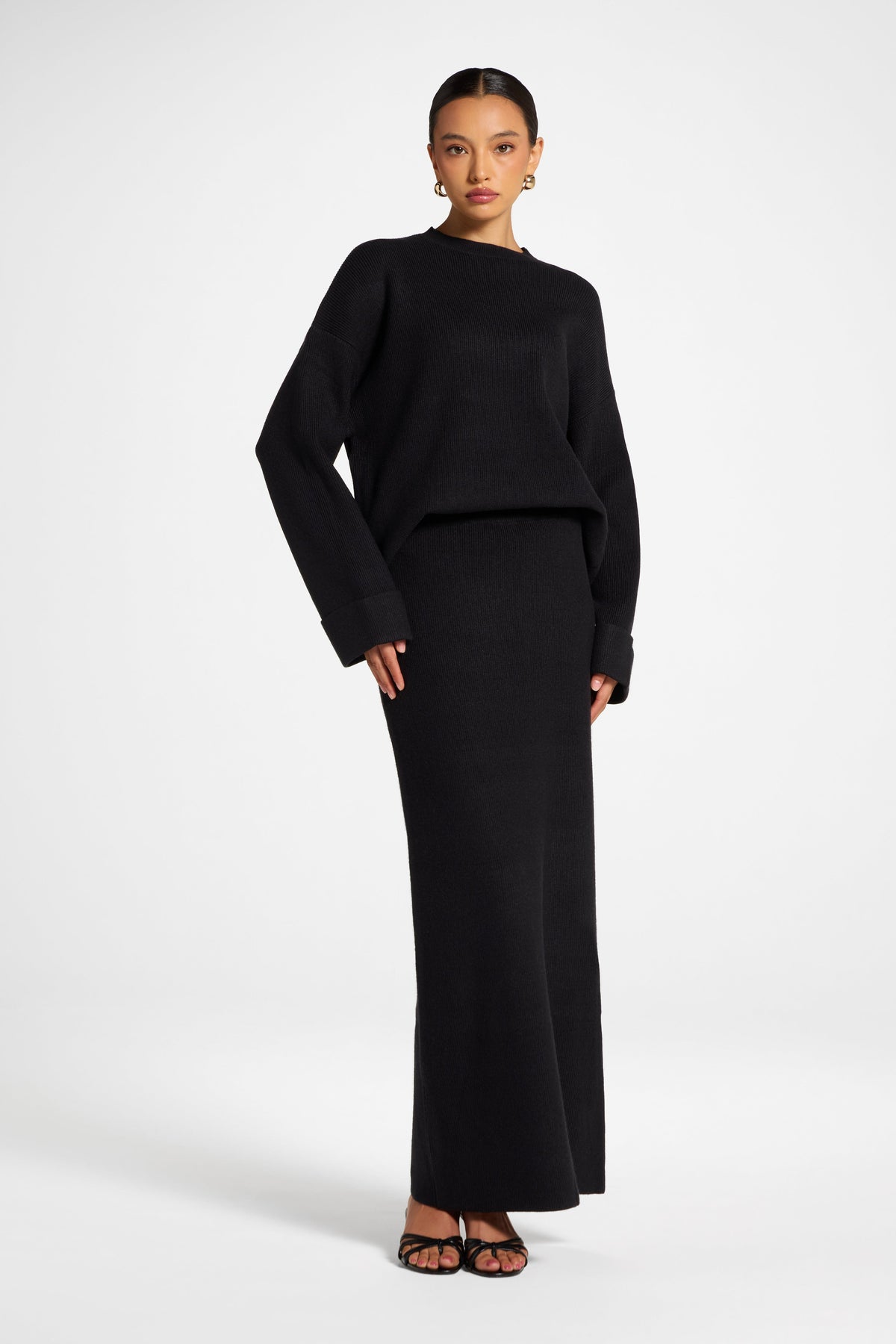 Knit Top & Skirt Set - Black Veiled 