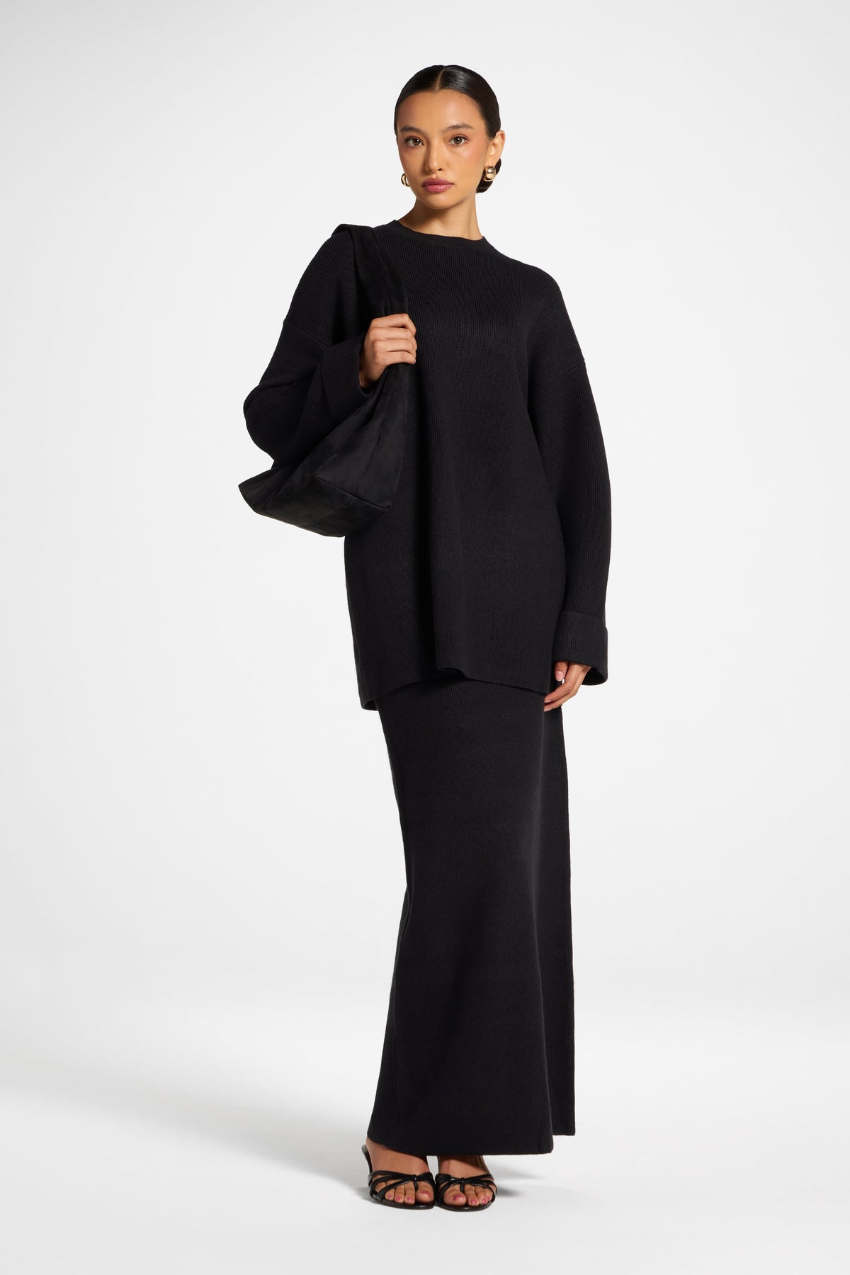 Knit Top & Skirt Set - Black Veiled 