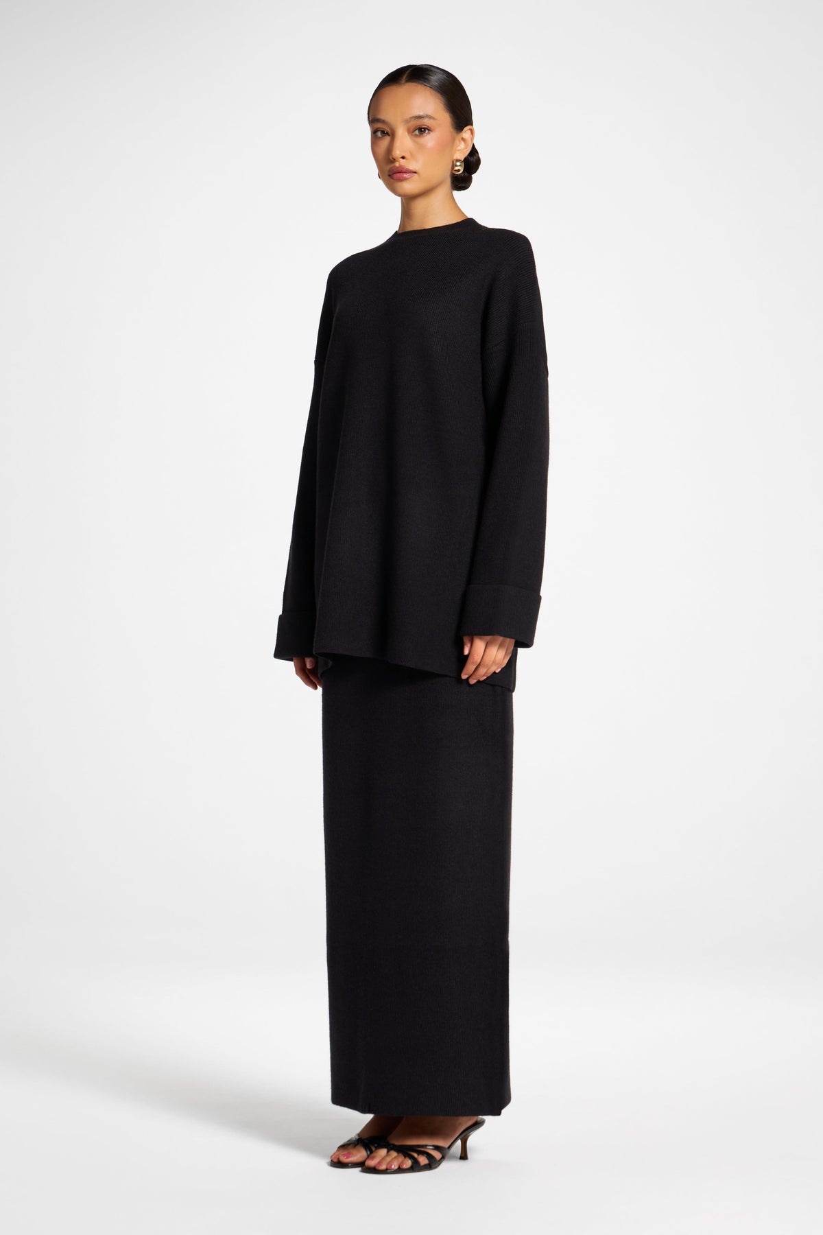 Knit Top & Skirt Set - Black Veiled 