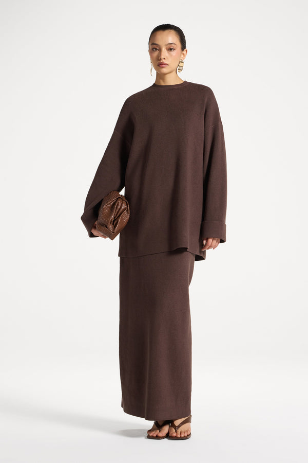 Knit Top & Skirt Set - Coffee Quartz Abayas Veiled 
