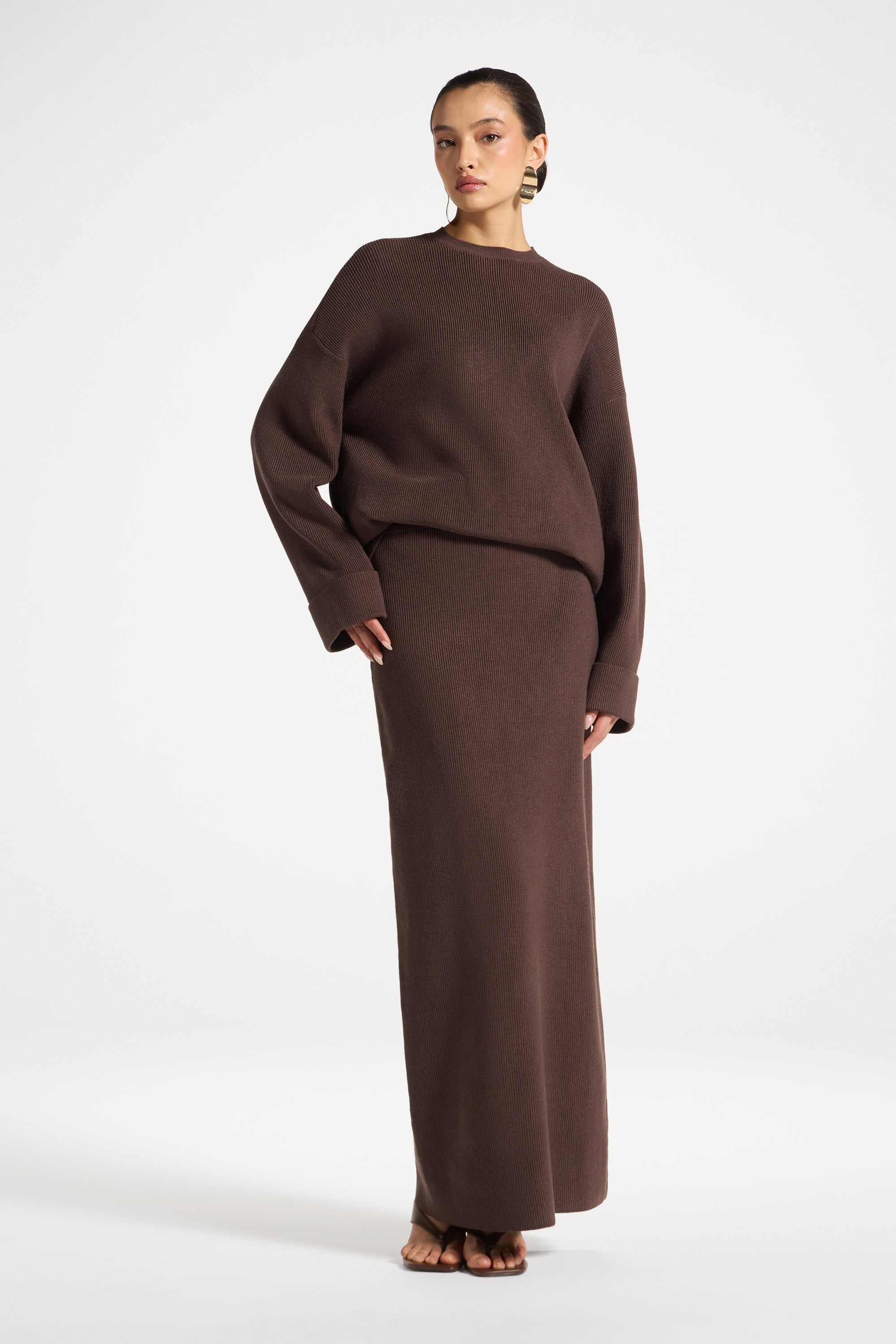 Knit Top & Skirt Set - Coffee Quartz Abayas Veiled 
