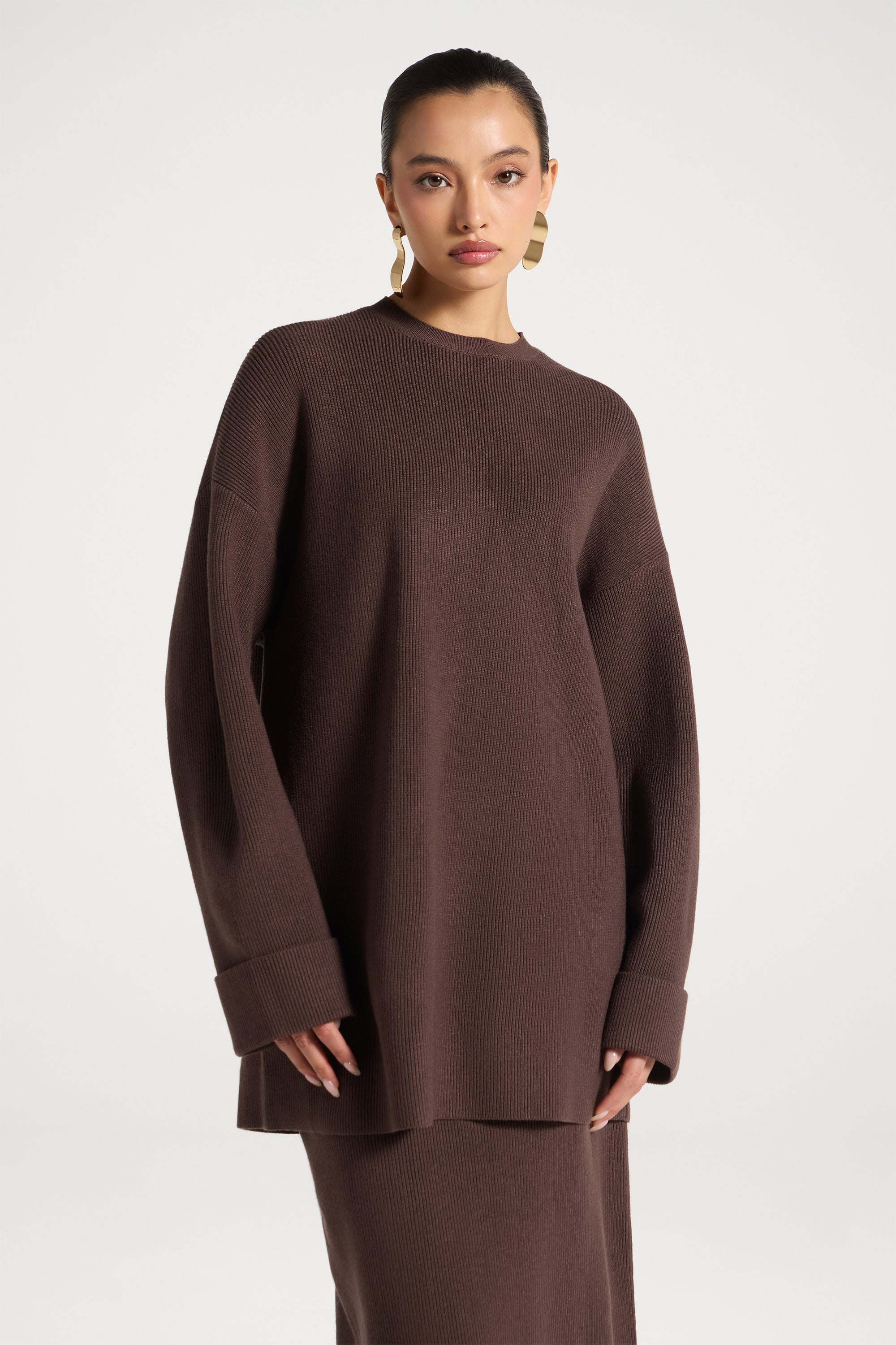 Knit Top & Skirt Set - Coffee Quartz Abayas Veiled 