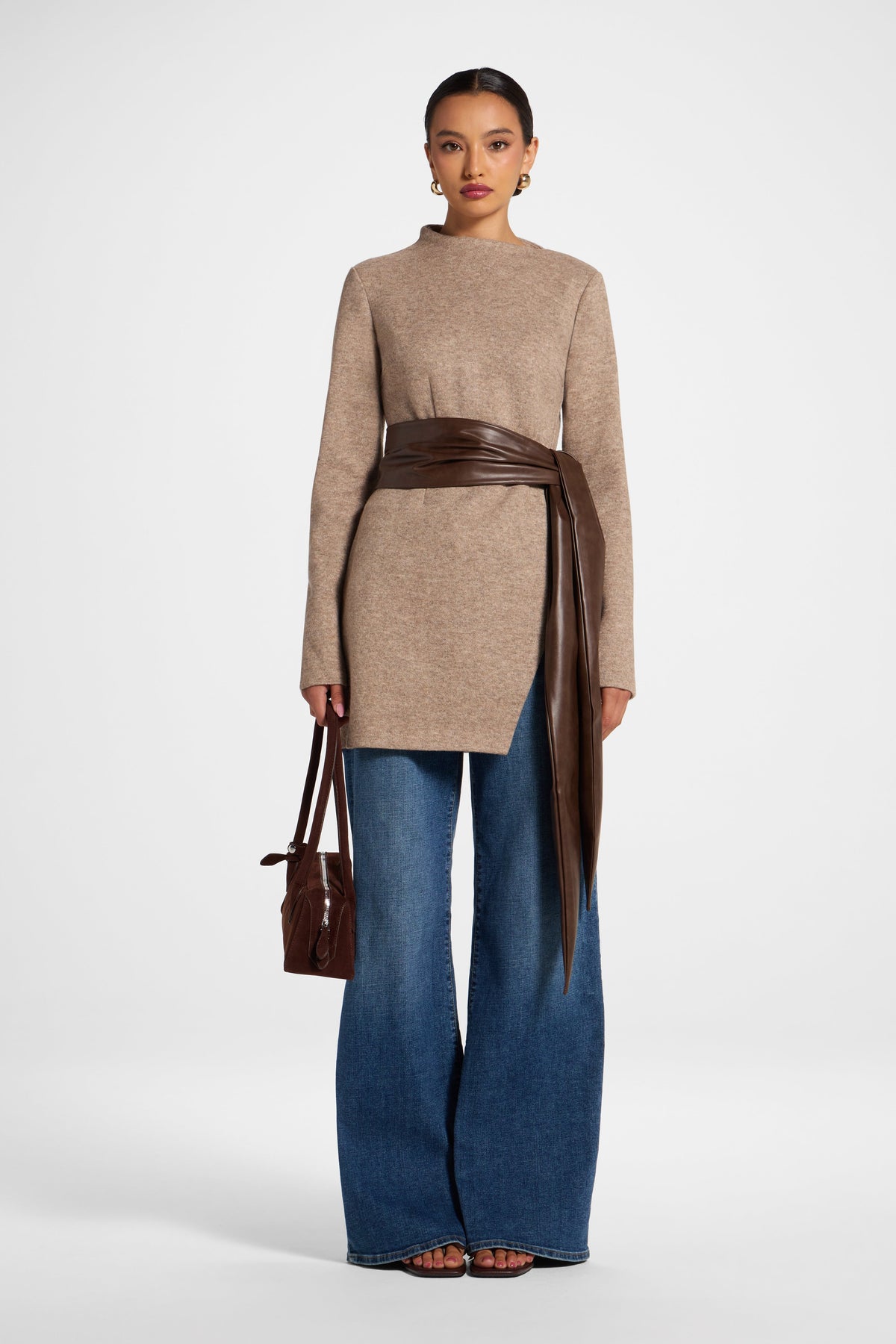 Knit Wrap Top - Warm Taupe Tops Veiled 