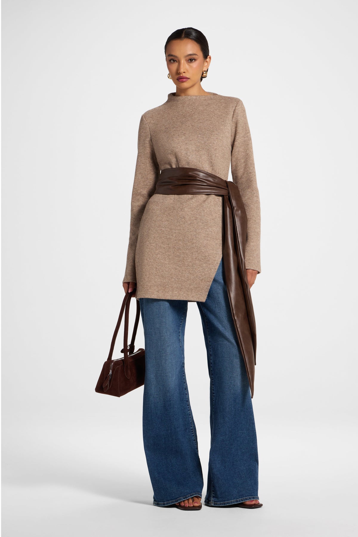 Knit Wrap Top - Warm Taupe Tops Veiled 