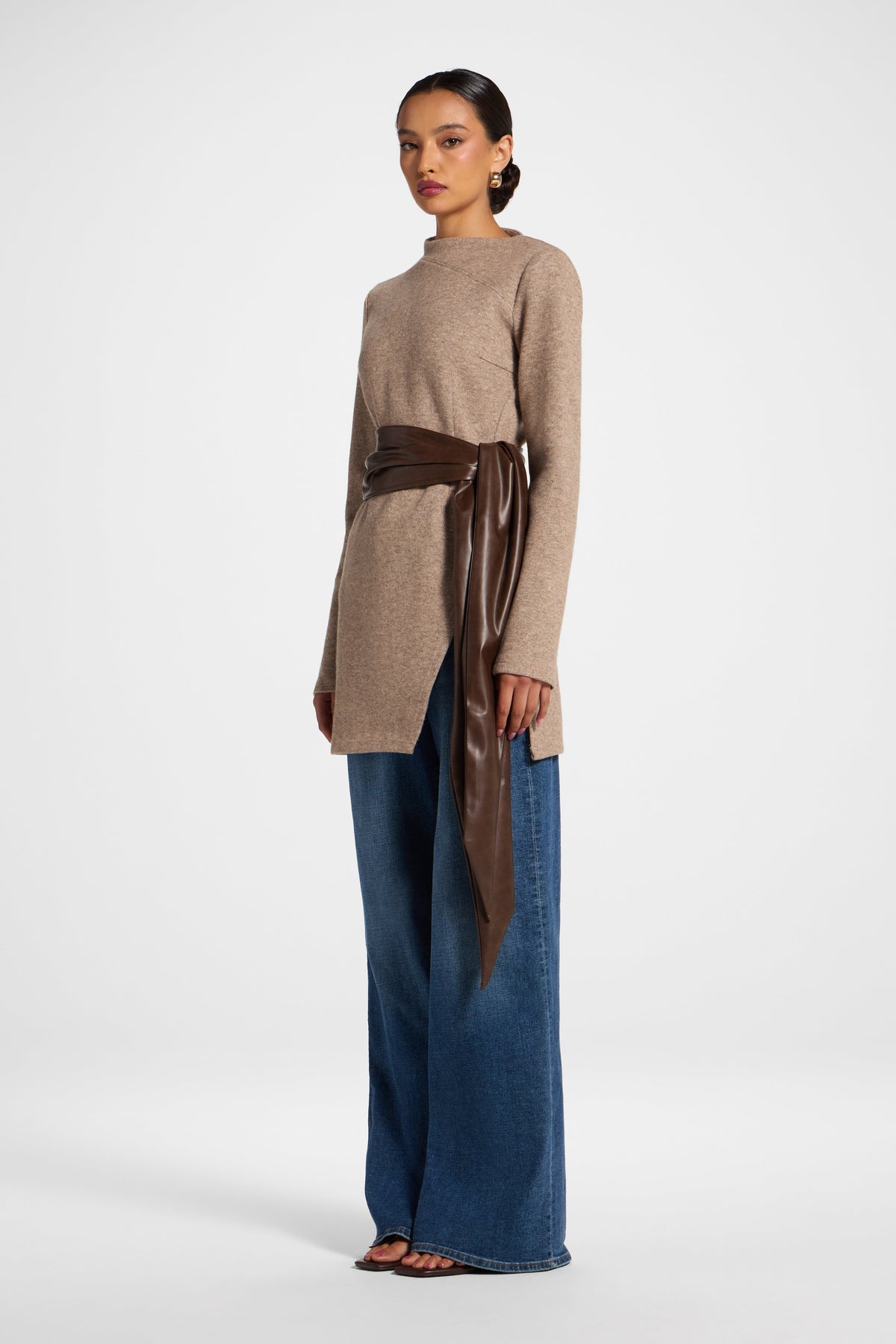 Knit Wrap Top - Warm Taupe Tops Veiled 