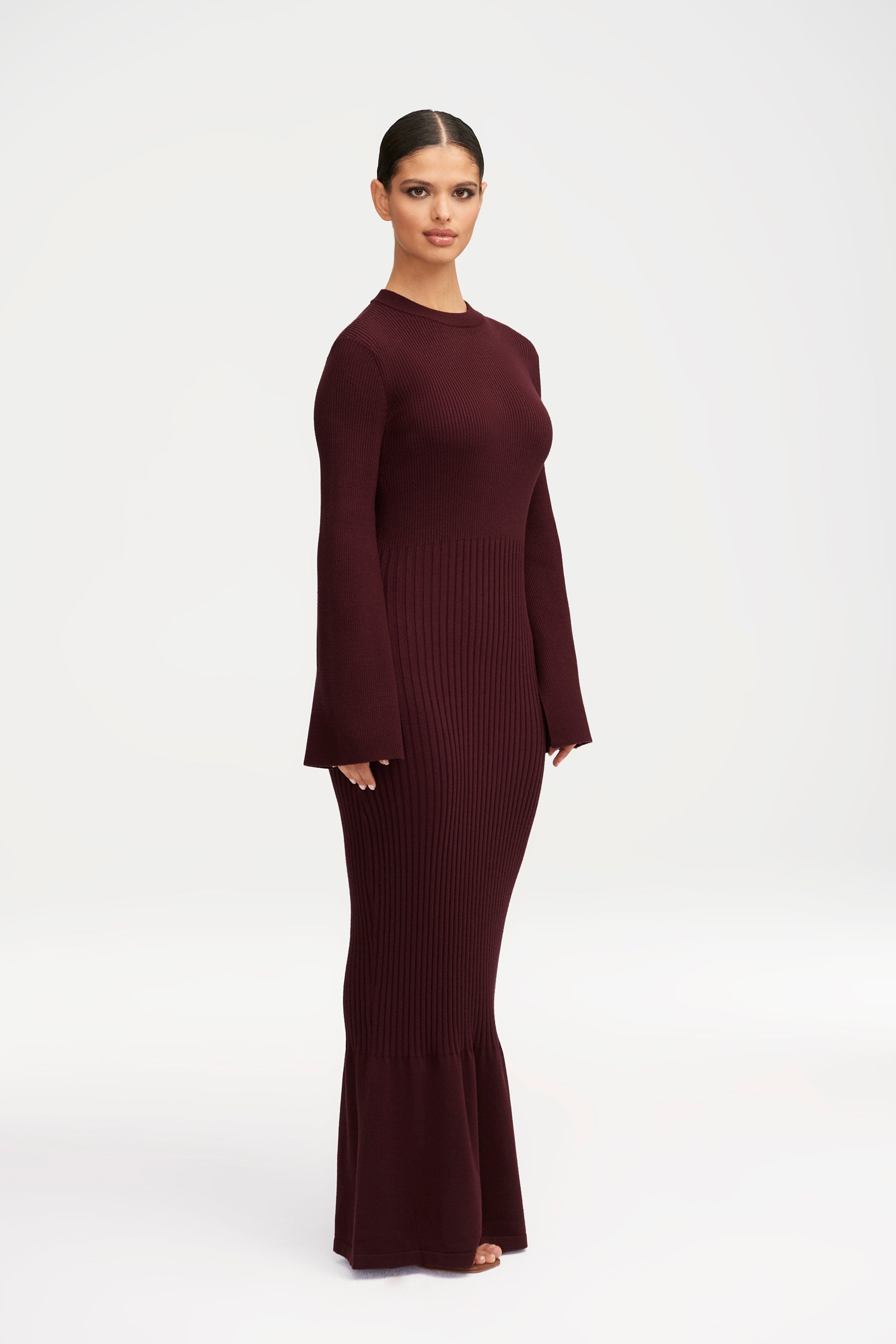 Kourtney Ribbed Knit Maxi Dress - Chocolate Plum