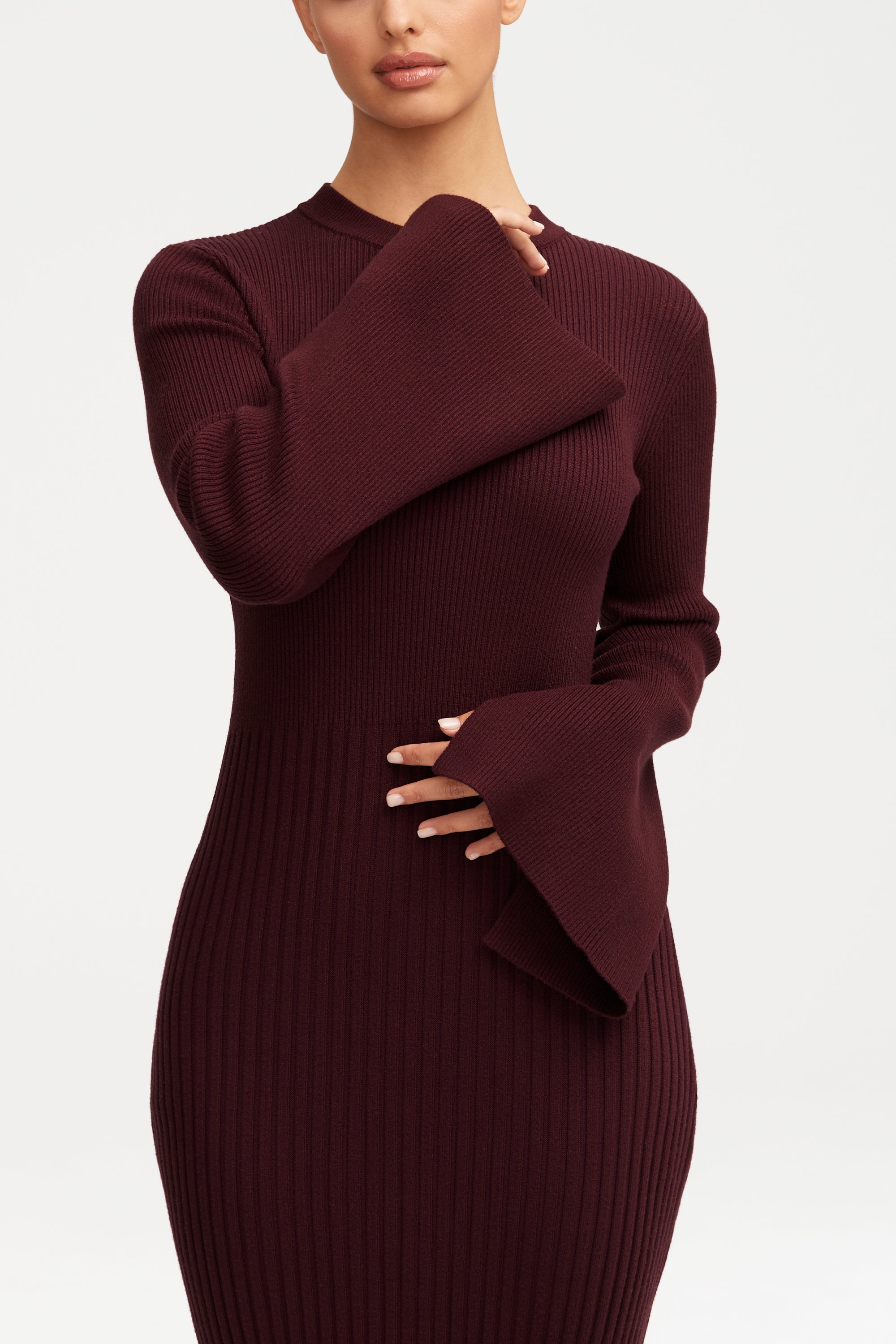 Kourtney Ribbed Knit Maxi Dress - Chocolate Plum Clothing Veiled 