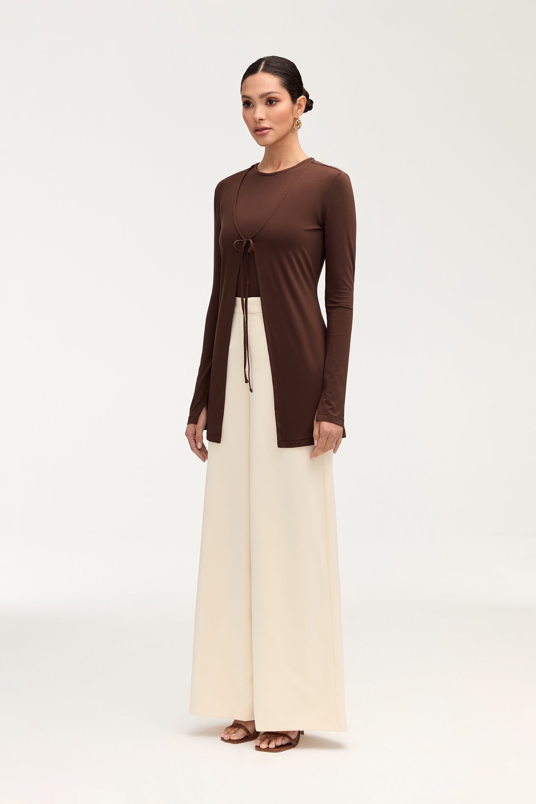 Labina Jersey Two Piece Tie Front Top - Brown Clothing Veiled 