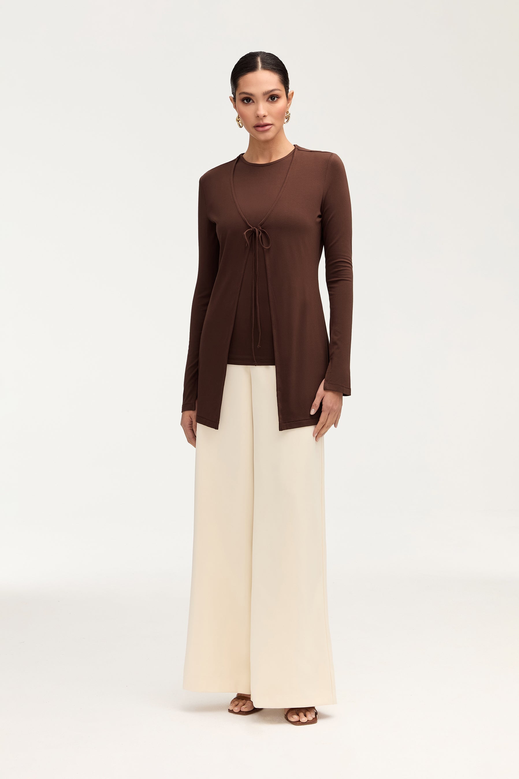 Labina Jersey Two Piece Tie Front Top - Brown Clothing Veiled 