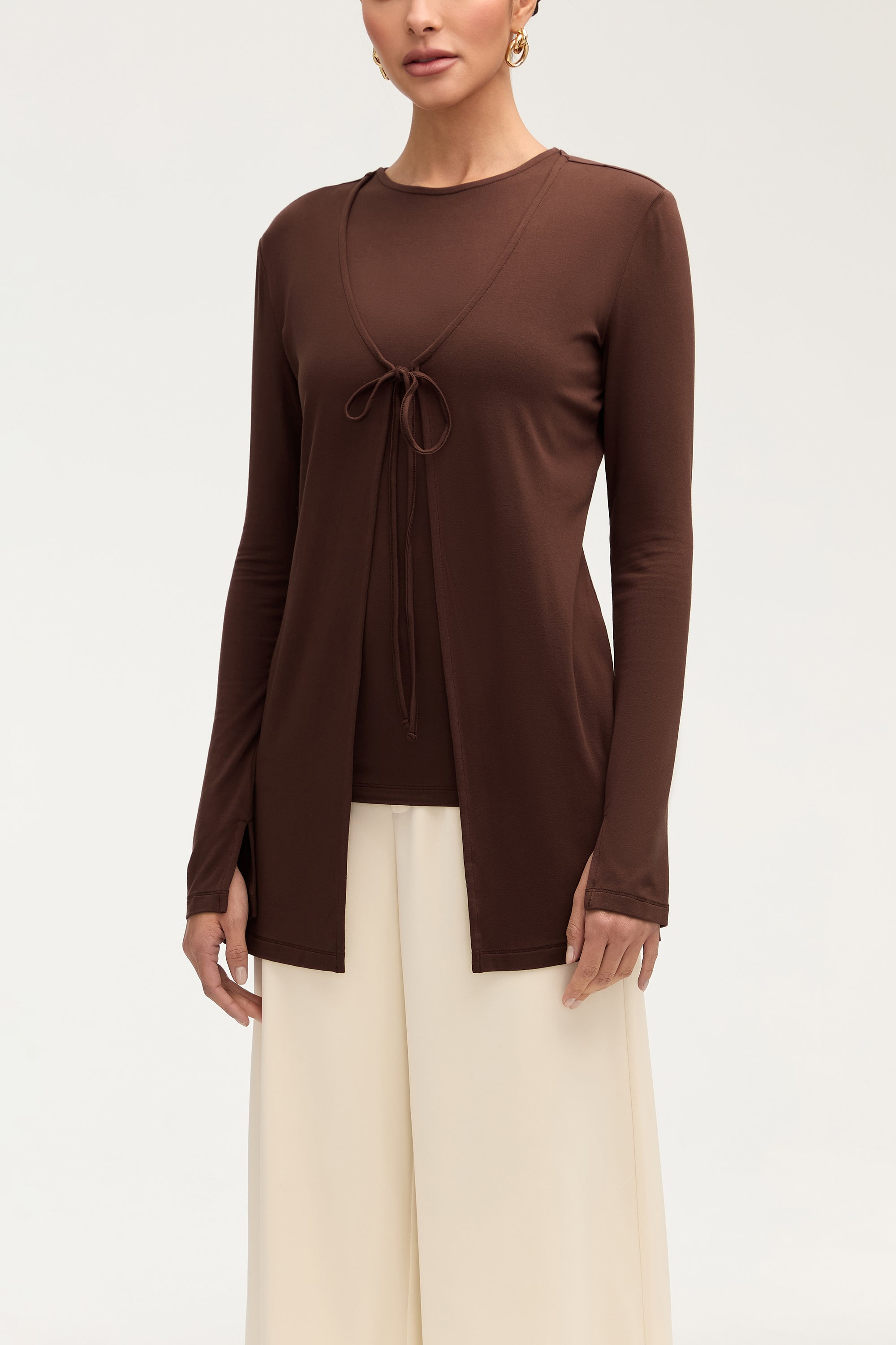 Labina Jersey Two Piece Tie Front Top - Brown Clothing Veiled 