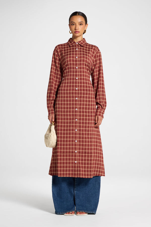 Lace Back Midi Button Down Top - Dark Cherry Top Veiled 