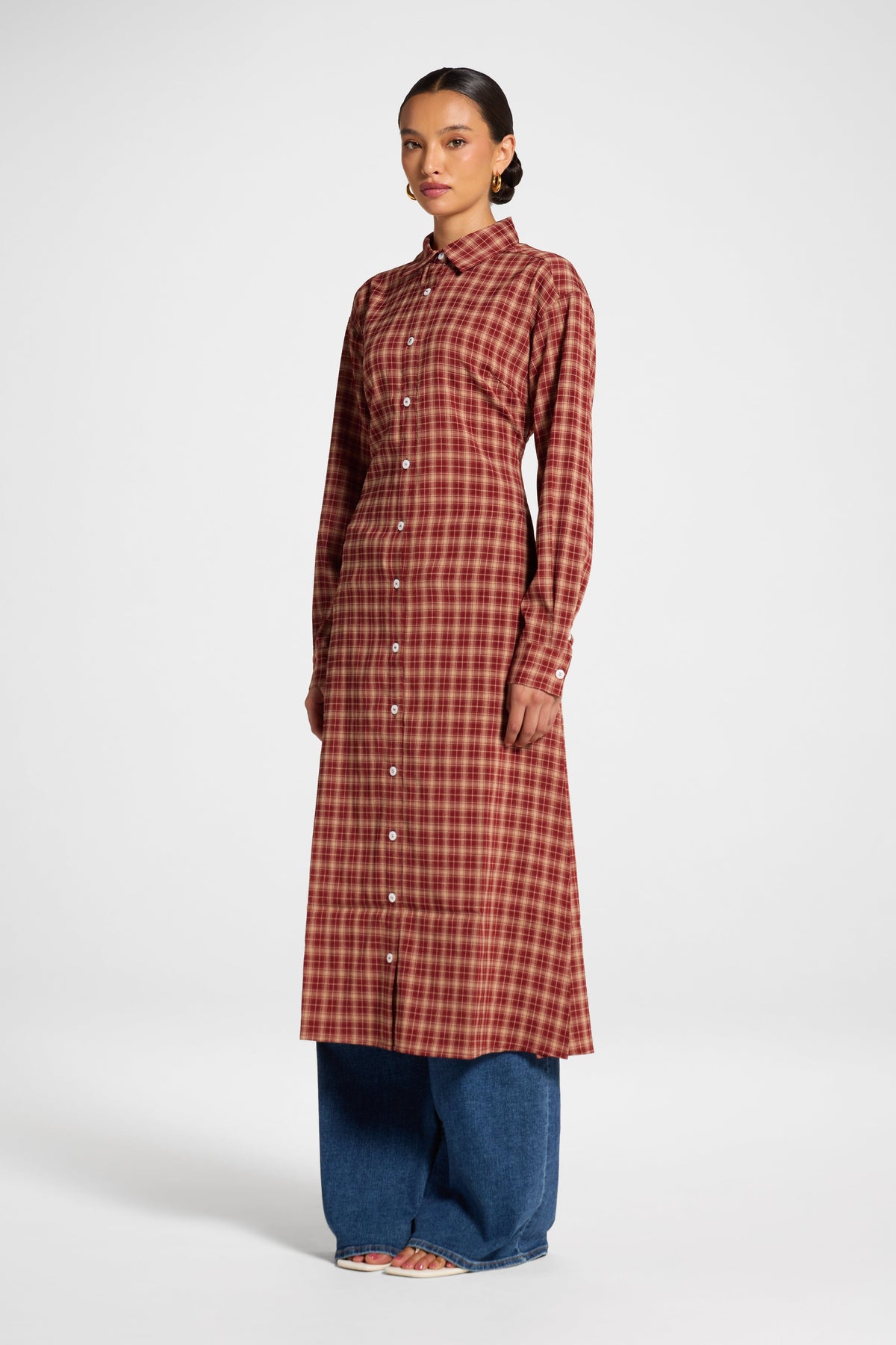 Lace Back Midi Button Down Top - Dark Cherry Top Veiled 