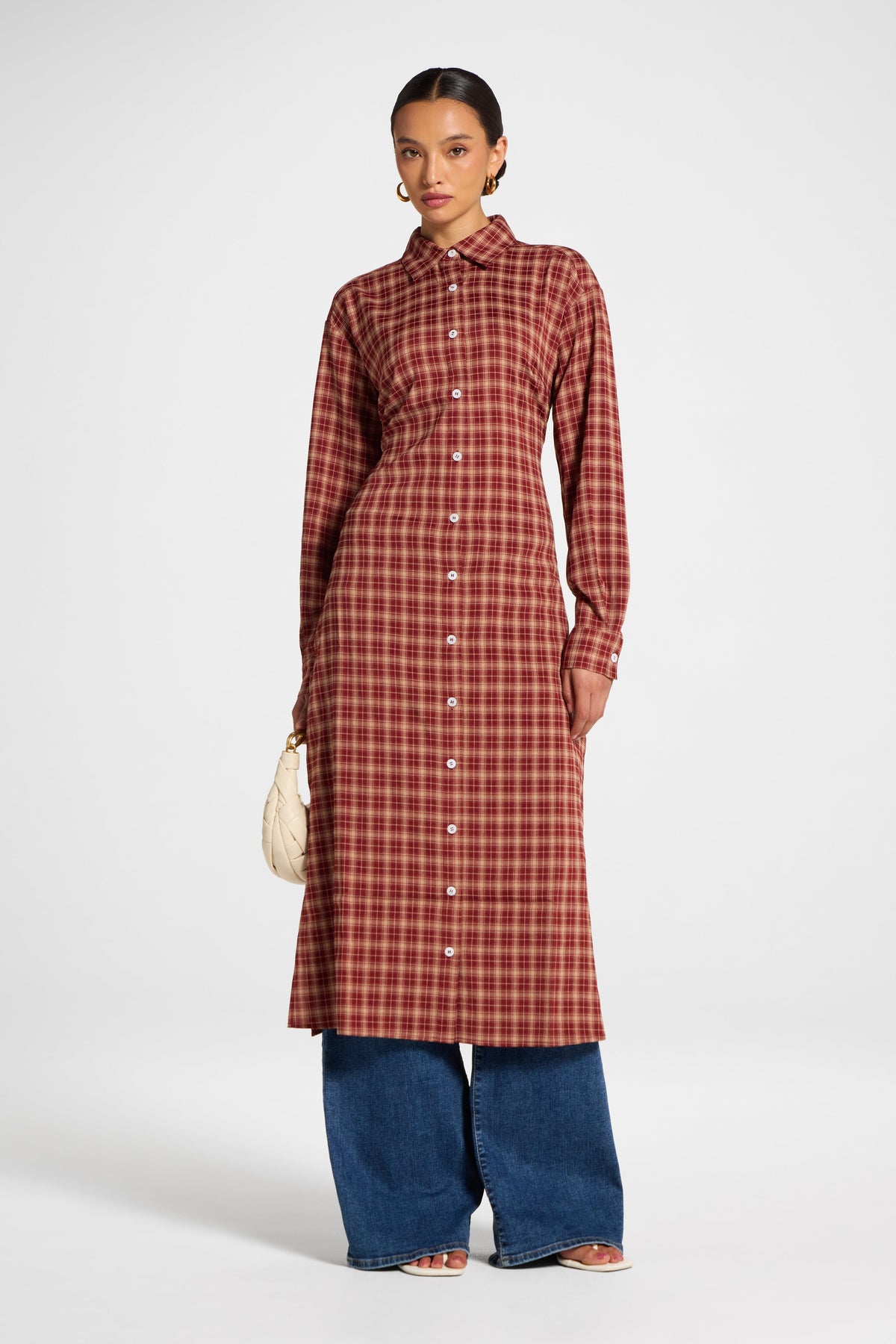 Lace Back Midi Button Down Top - Dark Cherry Top Veiled 