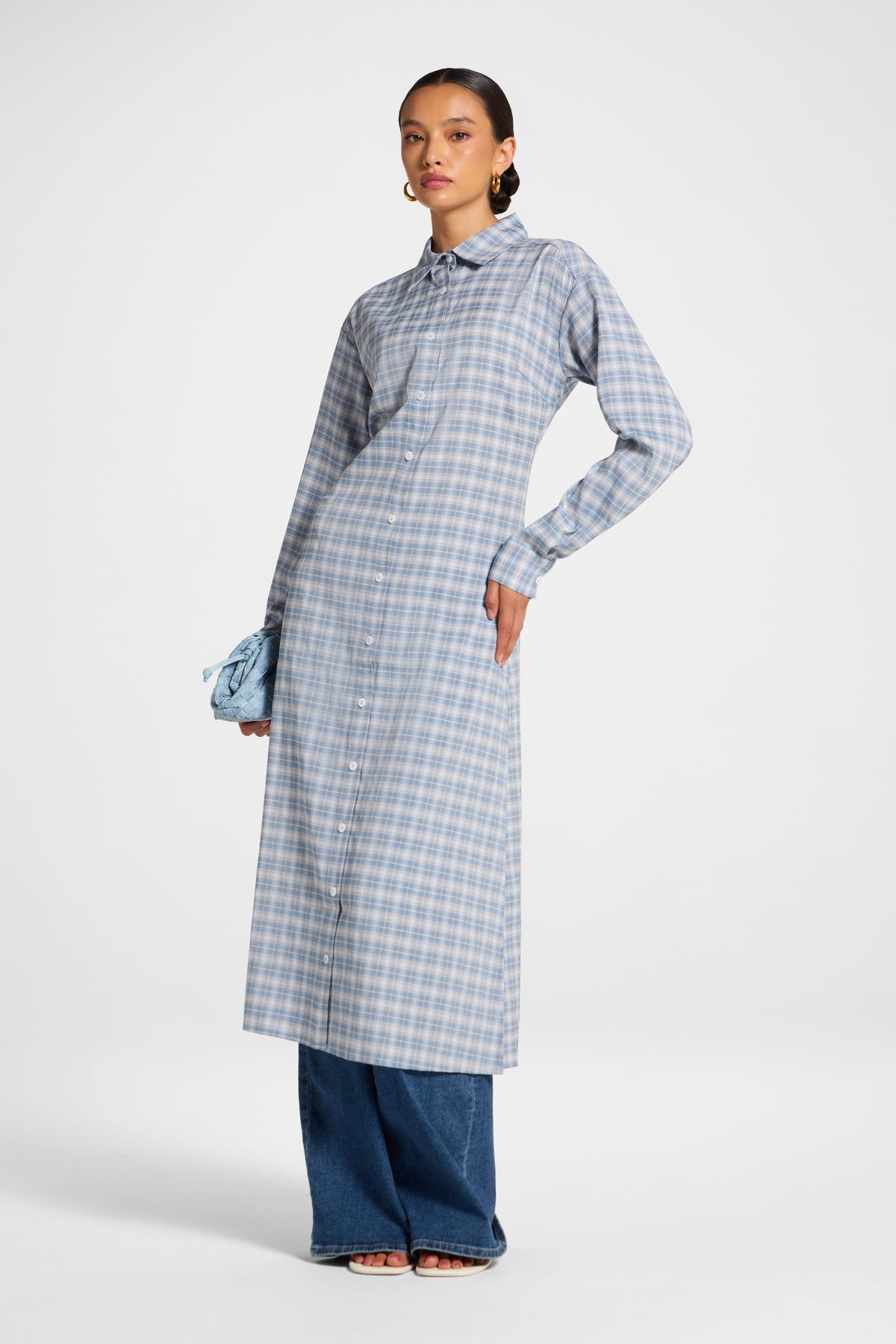 Lace Back Midi Button Down Top - Frost Top Veiled 