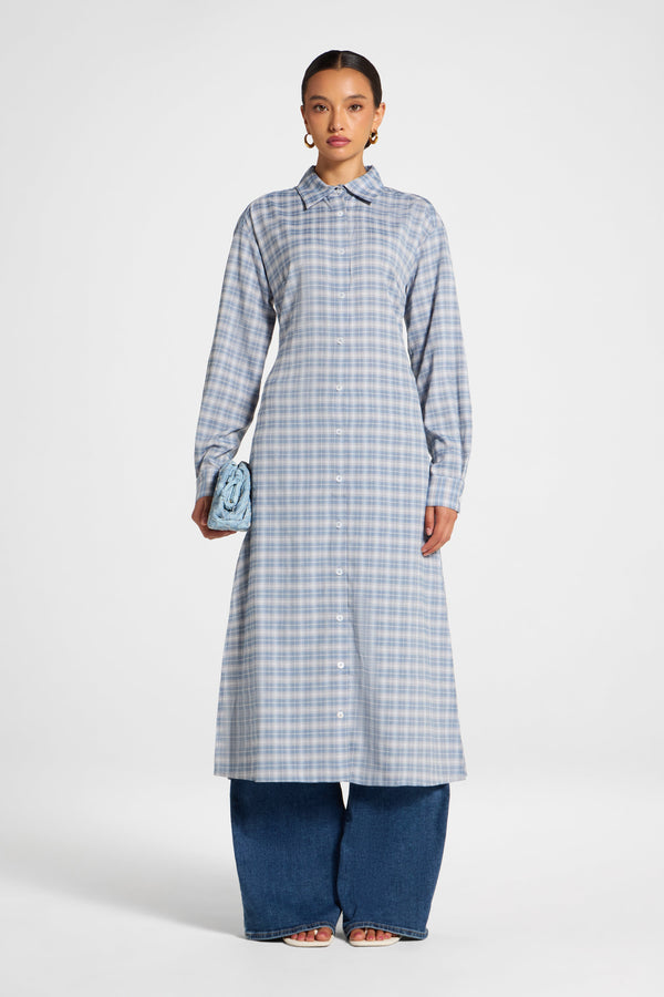 Lace Back Midi Button Down Top - Frost Top Veiled 