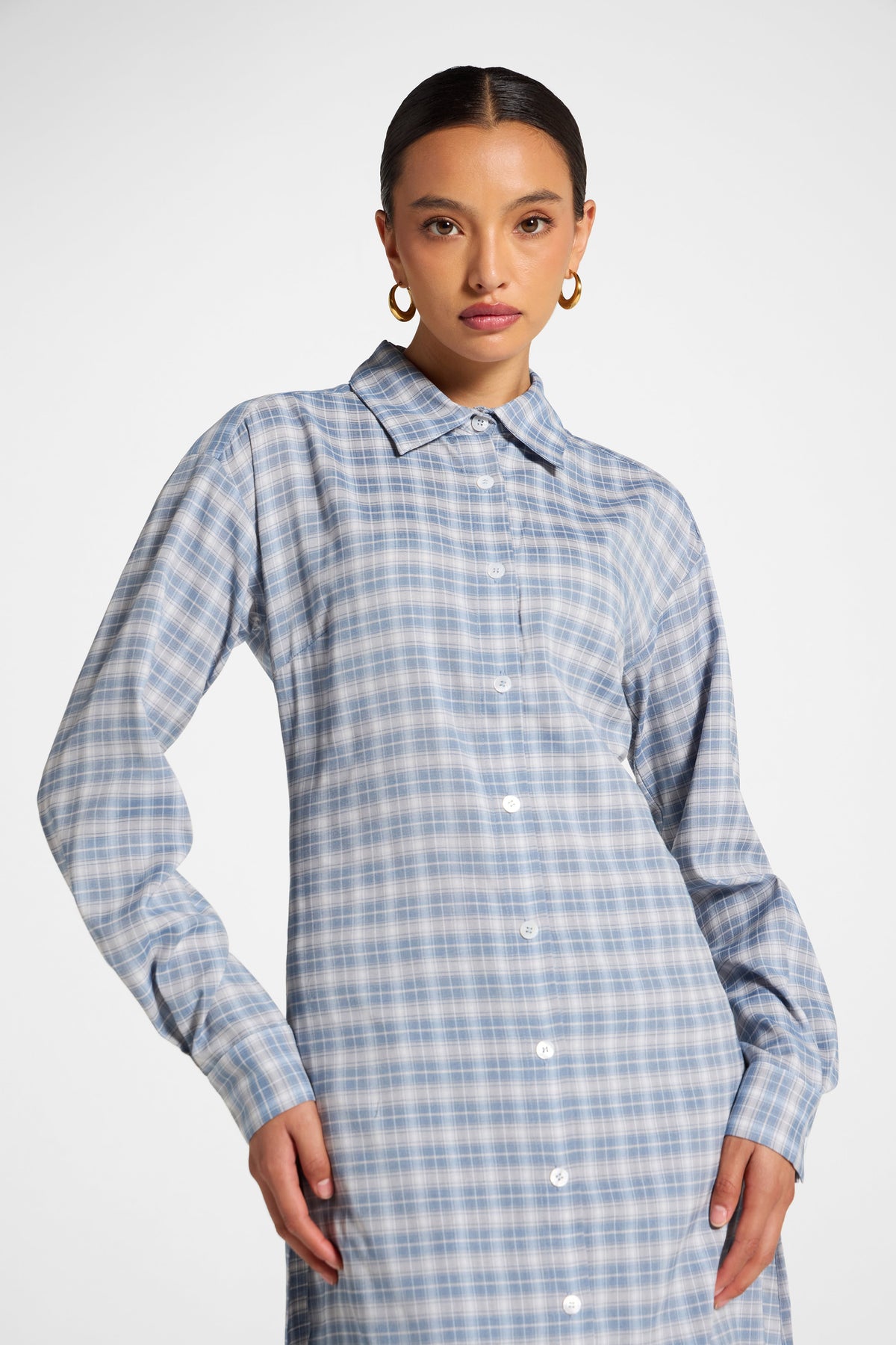 Lace Back Midi Button Down Top - Frost Top Veiled 