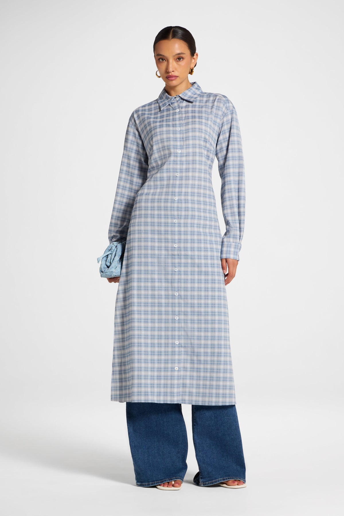 Lace Back Midi Button Down Top - Frost Top Veiled 