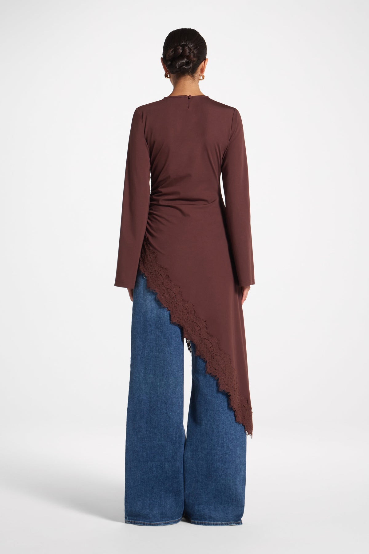 Lace Detail Midi Tunic Top - Espresso Top Veiled 