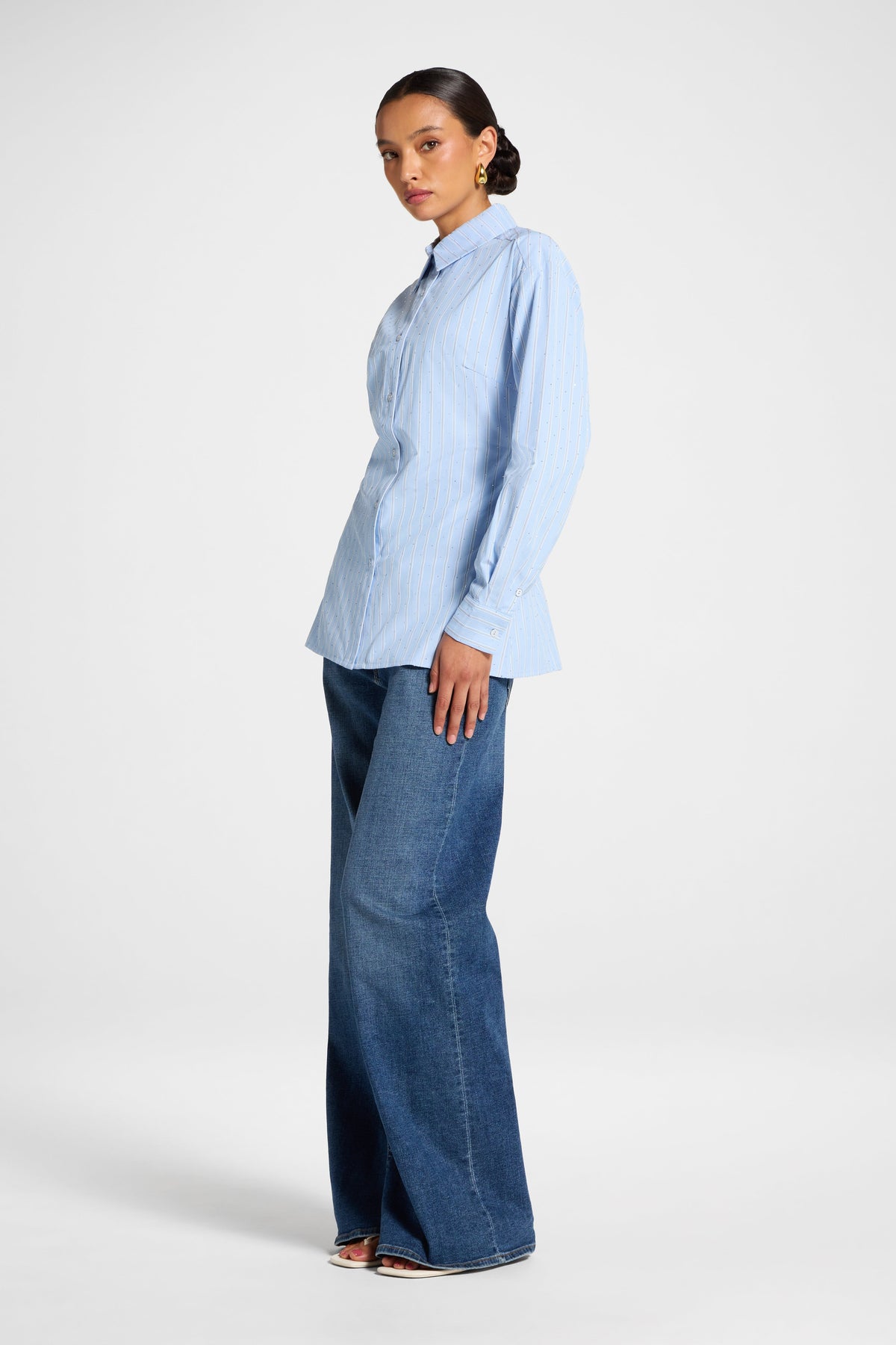 Lace Up Back Button Down - Blue Stripe Top Veiled 