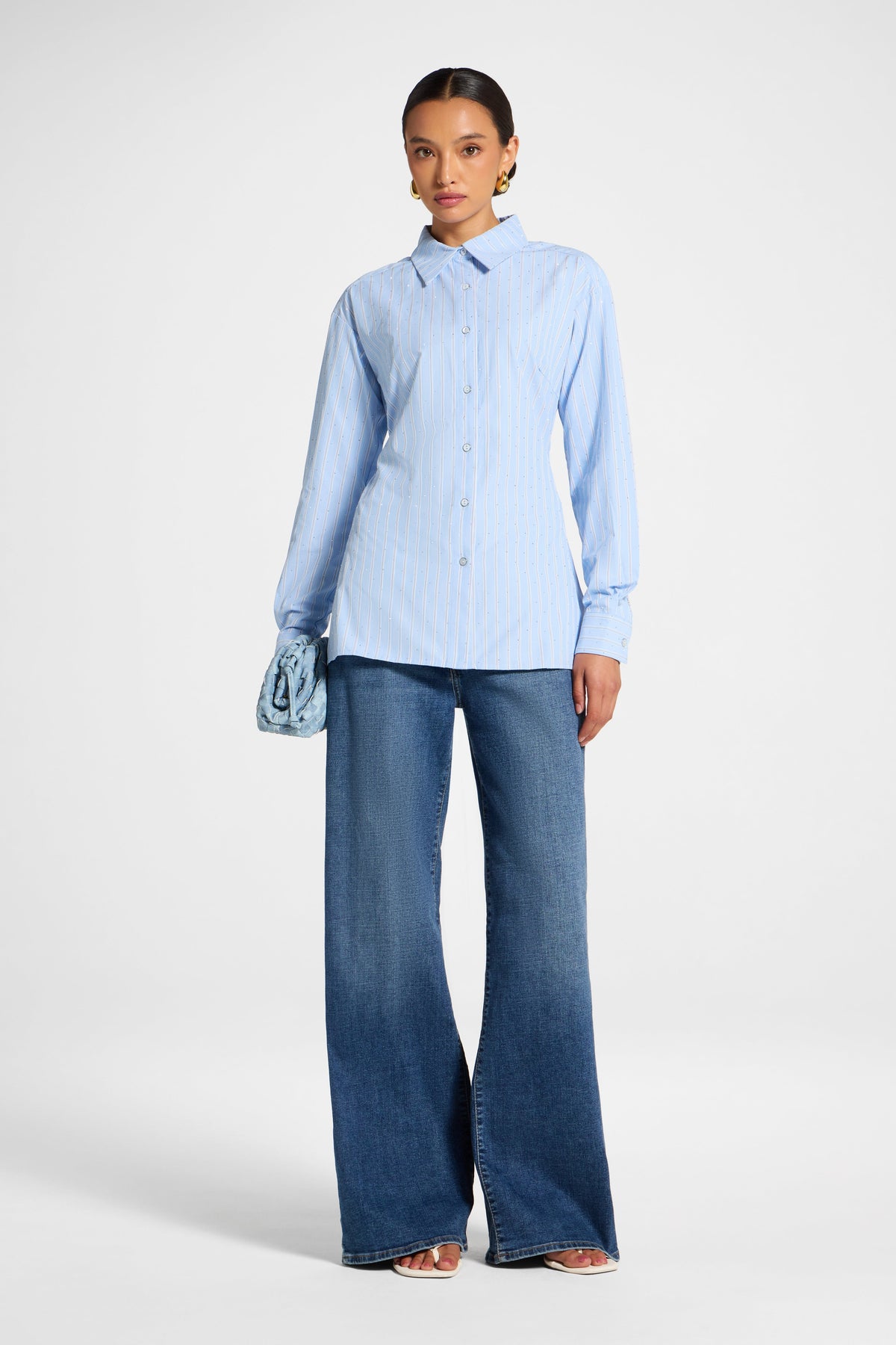 Lace Up Back Button Down - Blue Stripe Top Veiled 